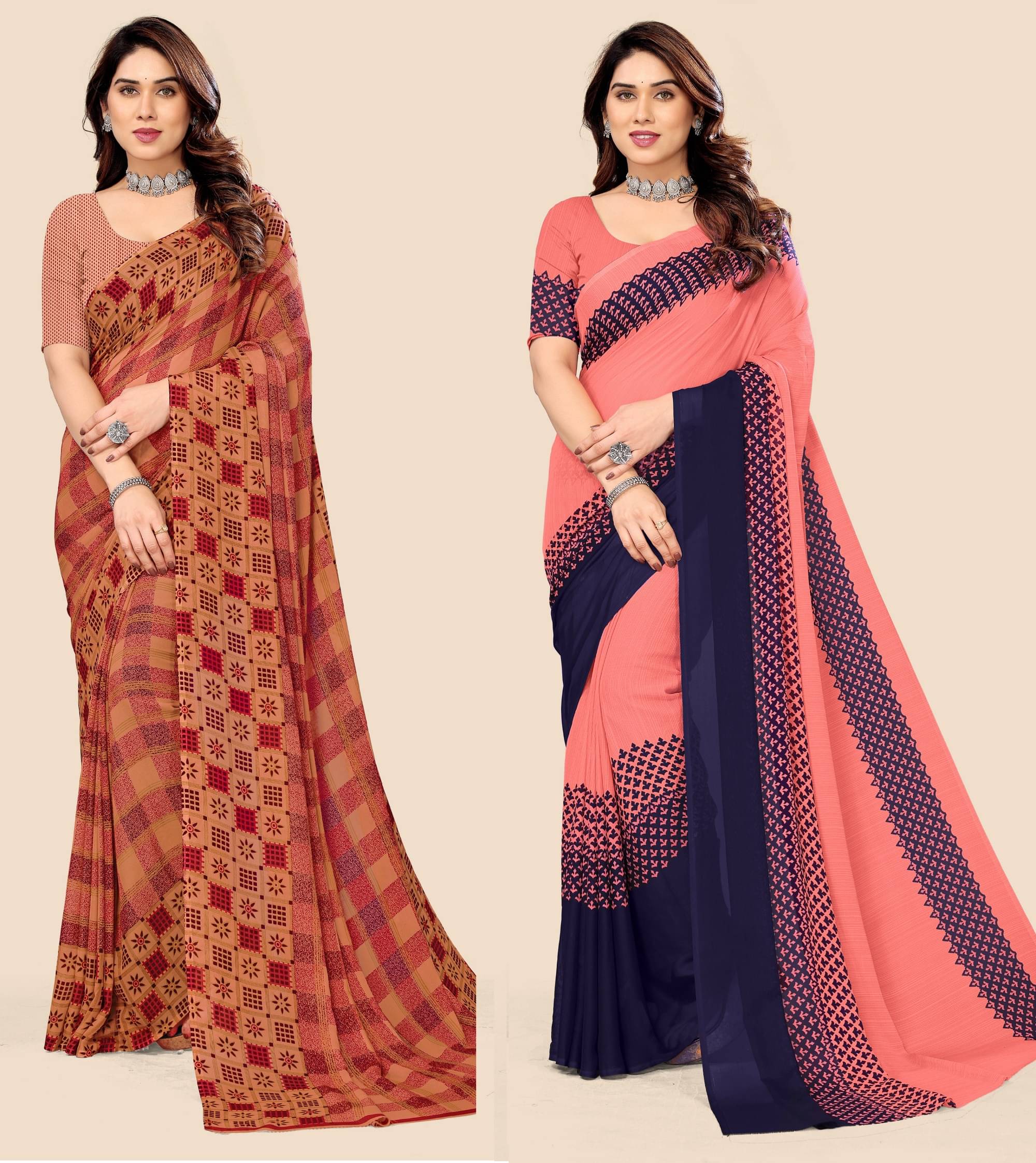 Kanooda Prints Georgette Printed Saree With Unstitched Blouse Piece ( Brown ) Kanooda Prints Georgette Printed Saree With Unstitched Blouse Piece ( Brown )