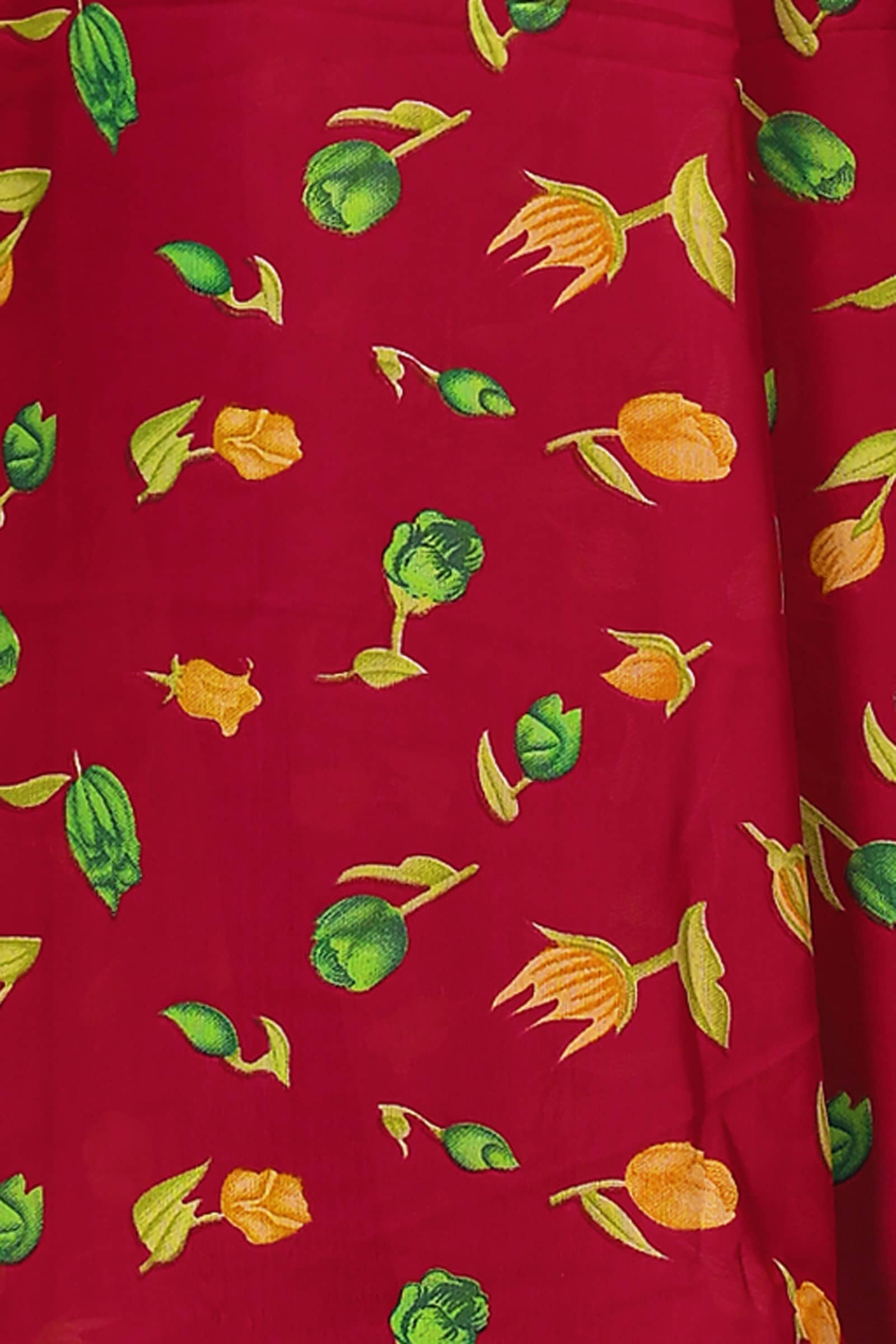 Kanooda Prints Georgette Printed Saree With Unstitched Blouse Piece ( Red ) - Sarees | Buy online on ZillyBuy