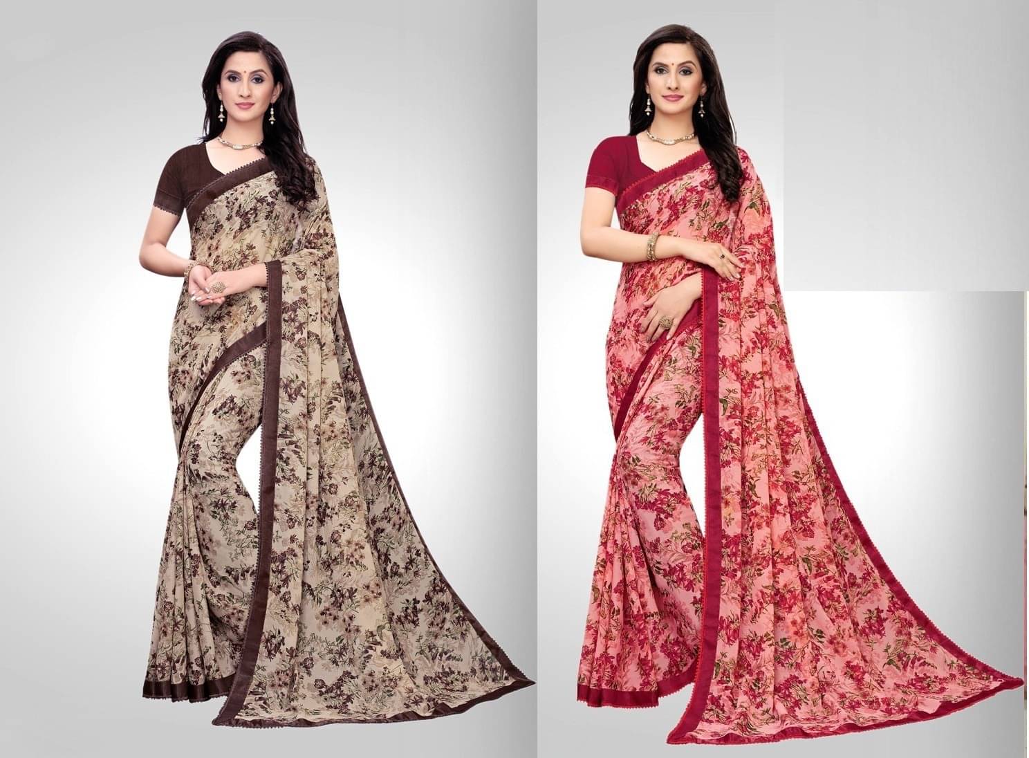     			Kanooda Prints Georgette Printed Saree With Unstitched Blouse Piece ( Brown )