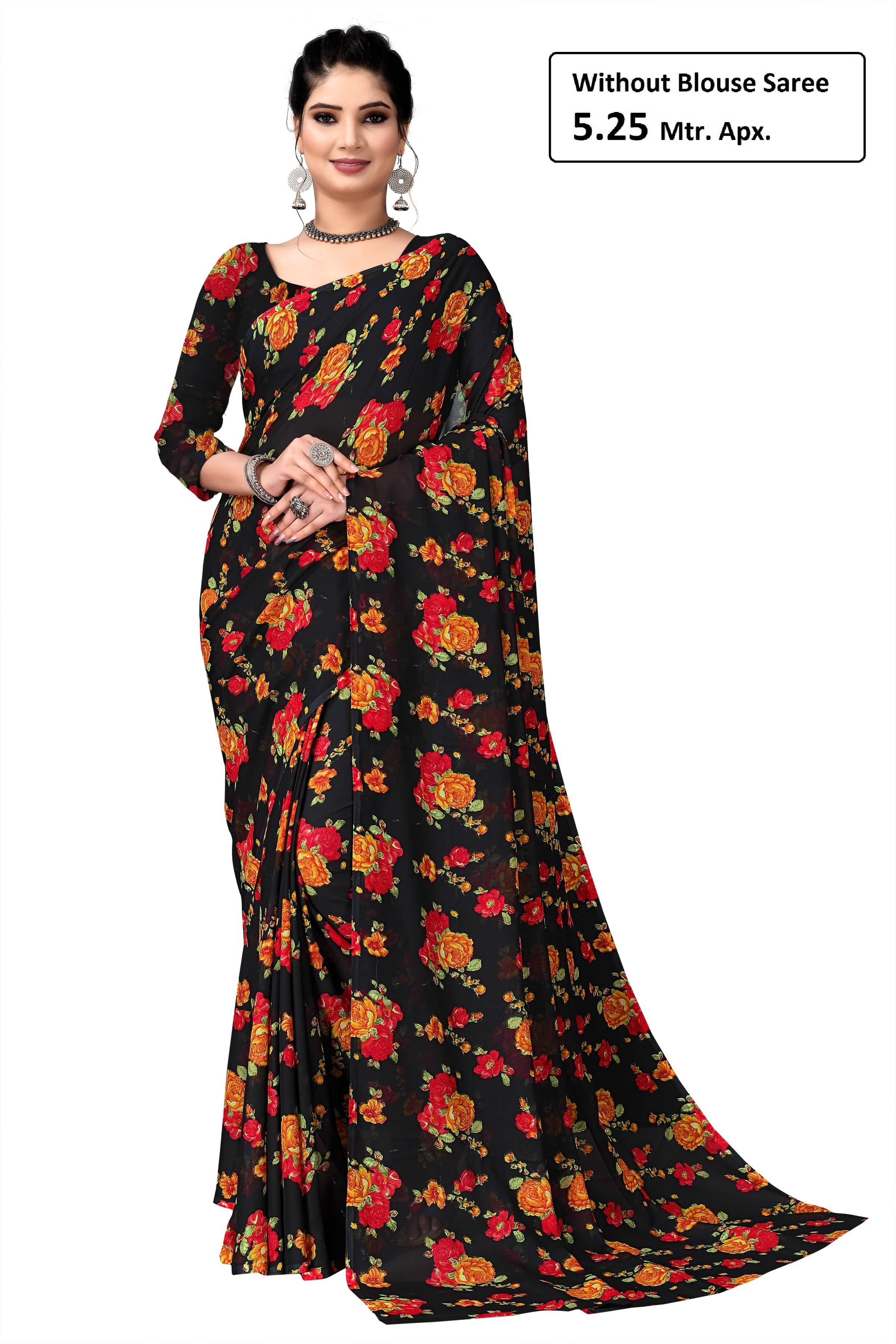 Kanooda Prints Georgette Printed Saree With Unstitched Blouse Piece ( Red ) - Sarees | Buy online on ZillyBuy