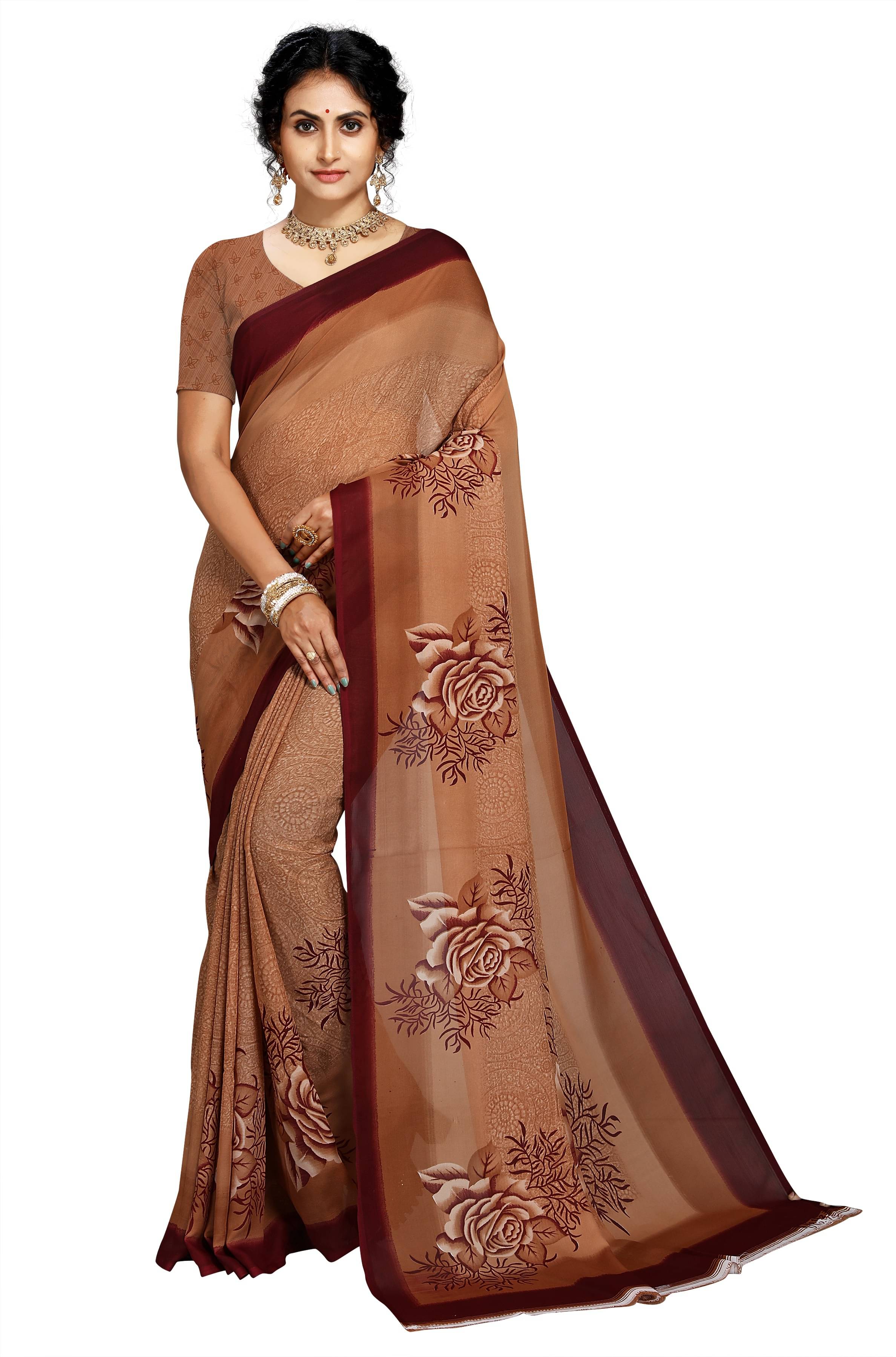     			Kanooda Prints Georgette Printed Saree With Unstitched Blouse Piece ( Beige )