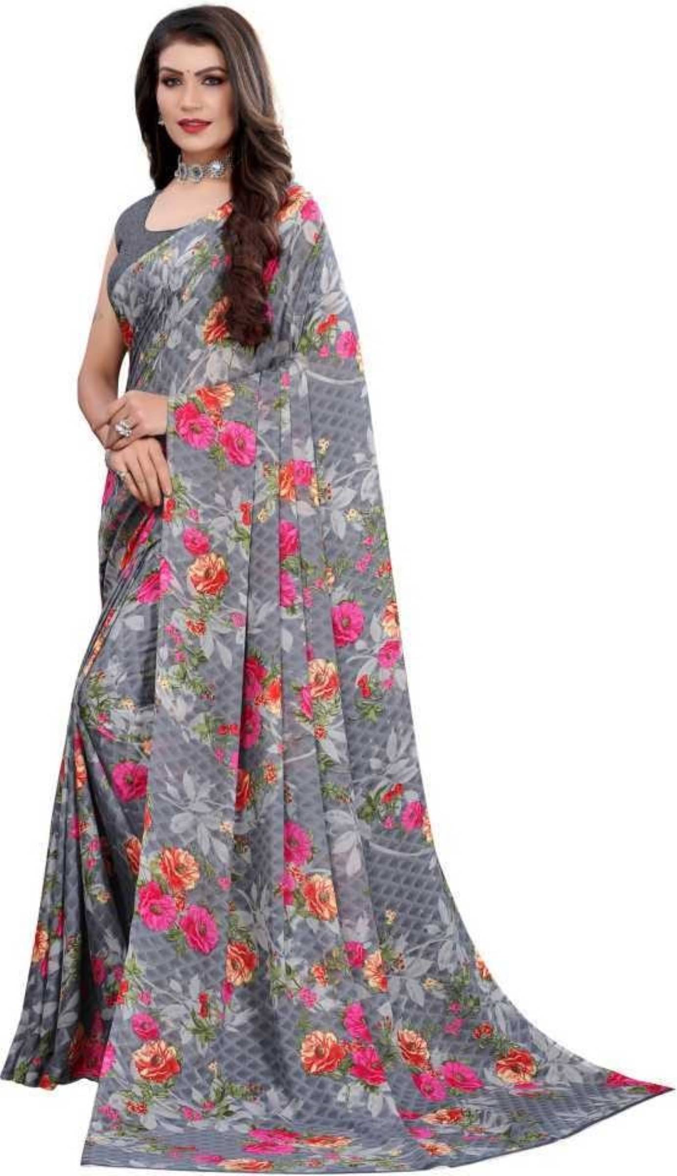     			Kanooda Prints Georgette Printed Saree With Unstitched Blouse Piece ( Multicolor )