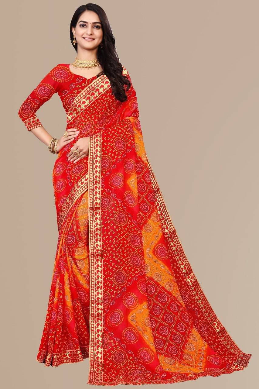     			Kanooda Prints Georgette Printed Saree With Unstitched Blouse Piece ( Red )