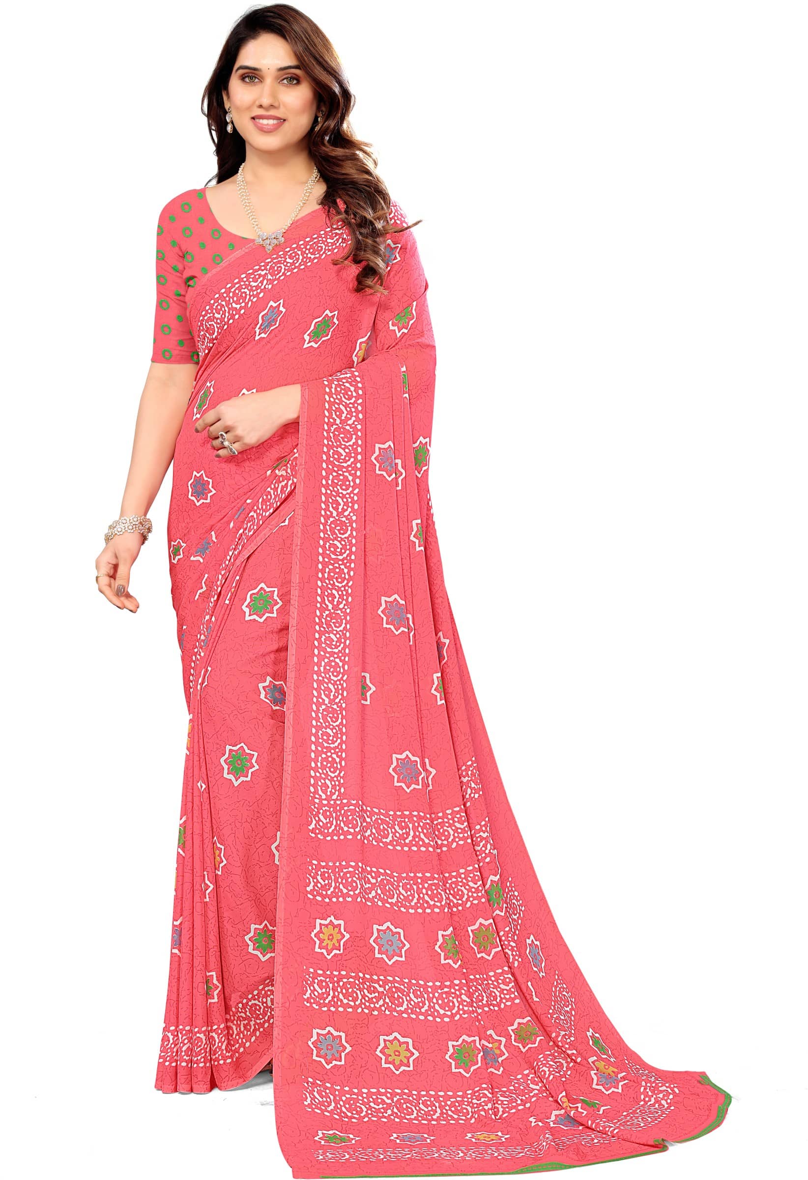 Kanooda Prints Georgette Printed Saree With Unstitched Blouse Piece ( Brown ) - Sarees | Buy online on ZillyBuy