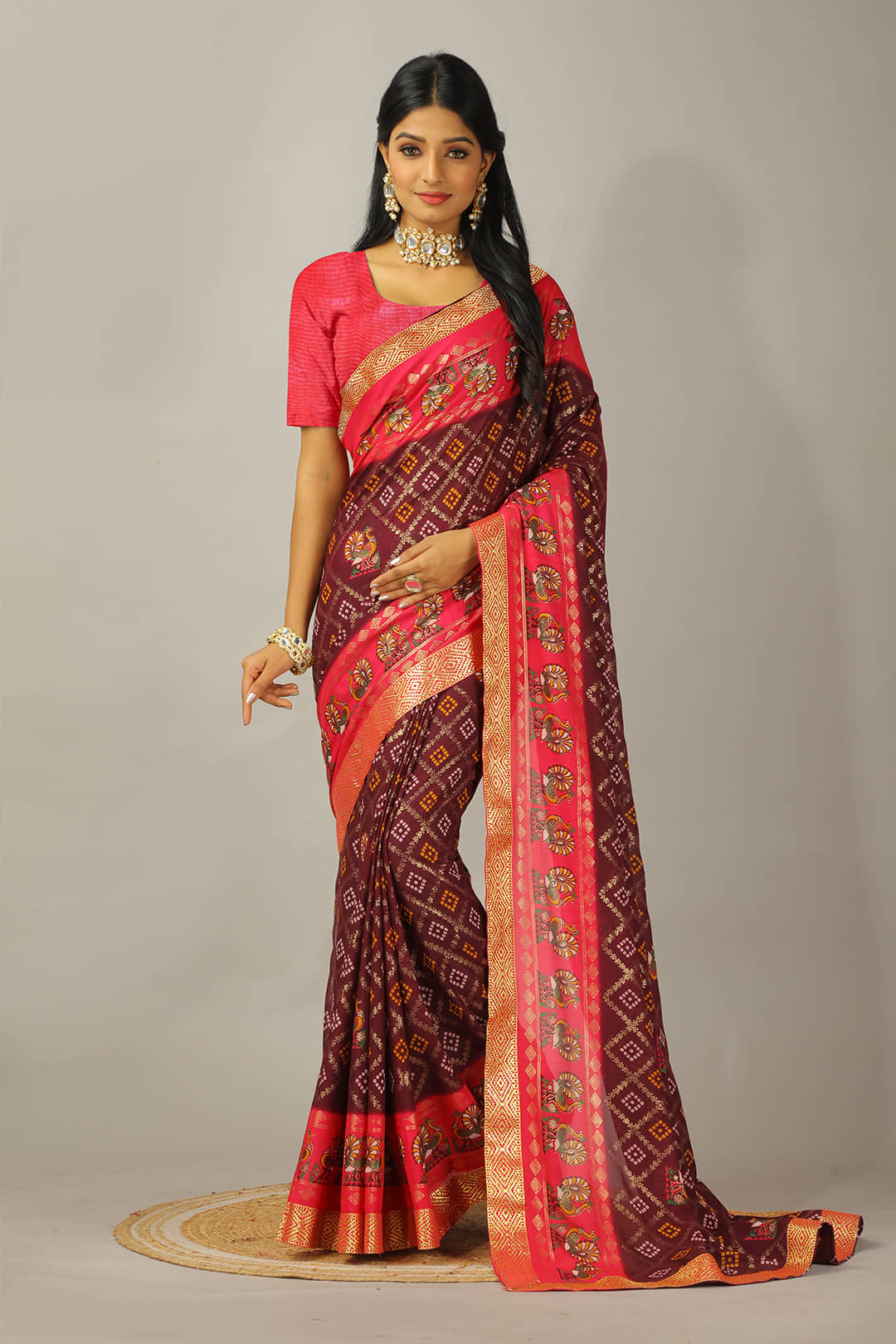 Kanooda Prints Georgette Printed Saree With Unstitched Blouse Piece ( Wine ) Kanooda Prints Georgette Printed Saree With Unstitched Blouse Piece ( Wine )