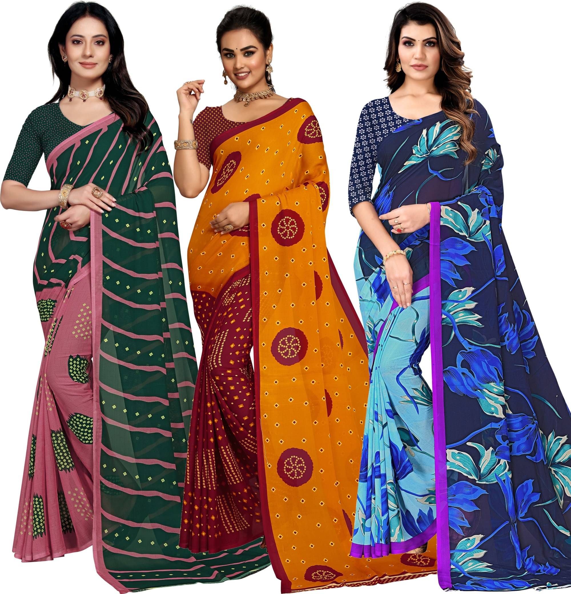     			Kanooda Prints Georgette Printed Saree With Unstitched Blouse Piece ( Multicolor )