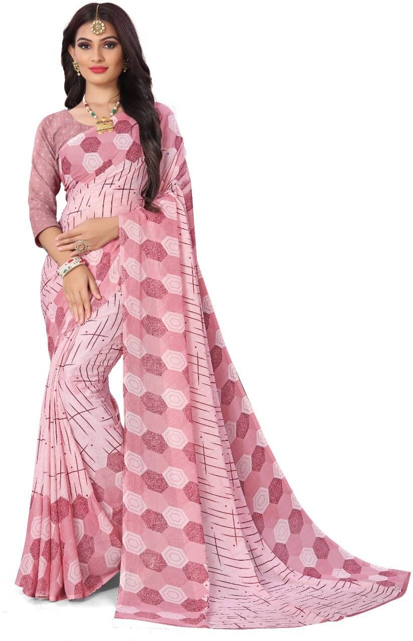     			Kanooda Prints Georgette Printed Saree With Unstitched Blouse Piece ( Pink )