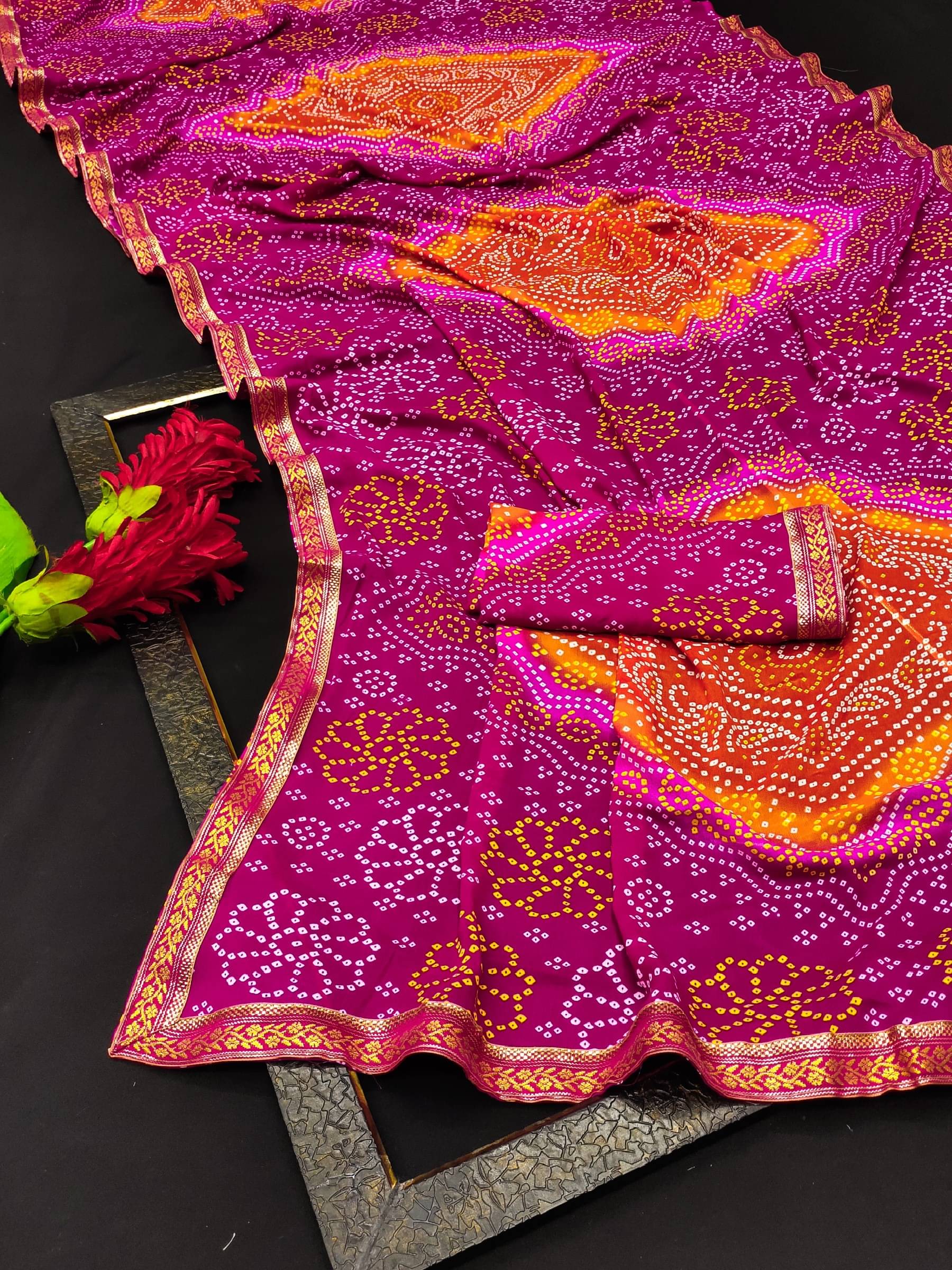     			Kanooda Prints Georgette Printed Saree With Unstitched Blouse Piece ( Pink )