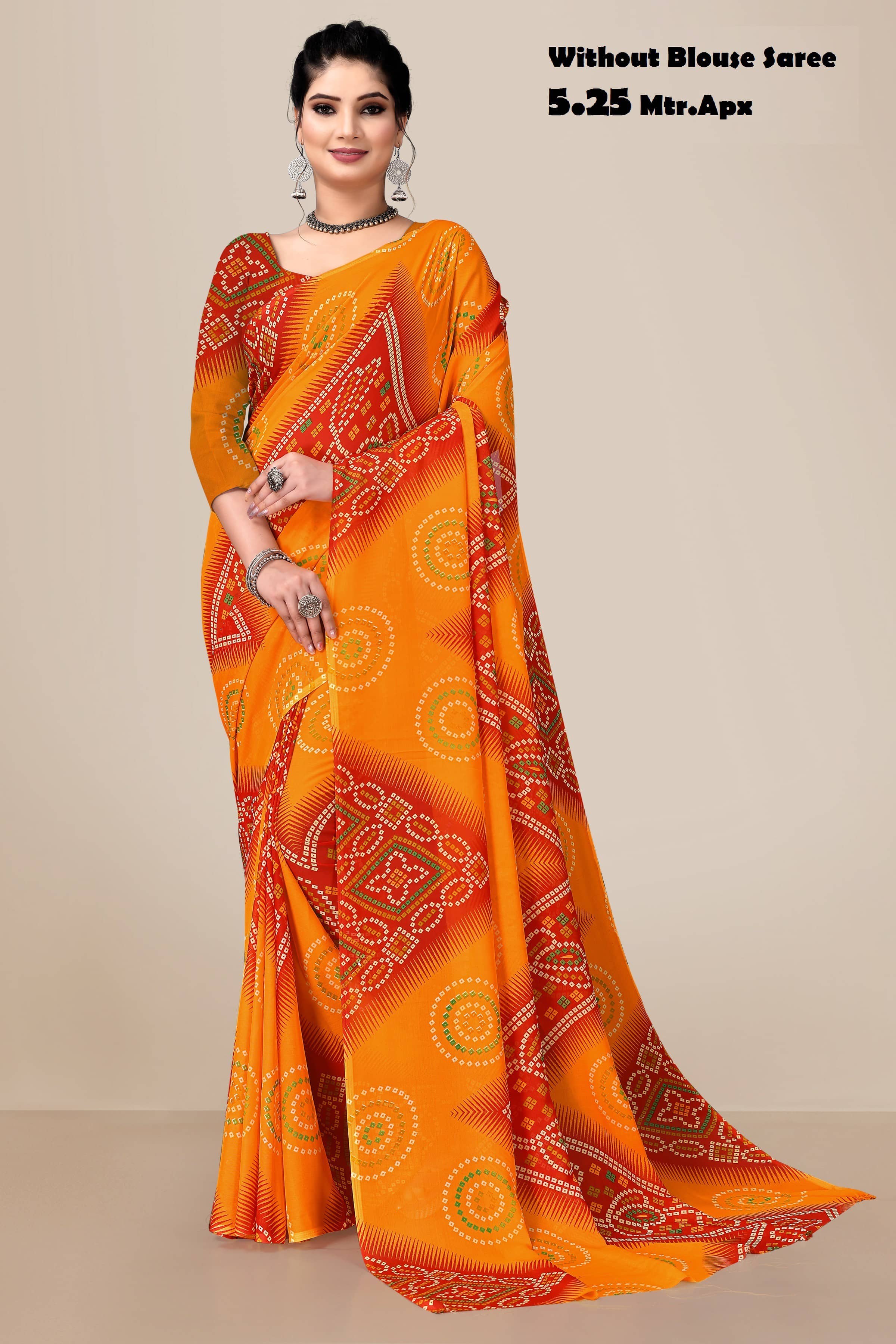 Kanooda Prints Georgette Printed Saree With Unstitched Blouse Piece ( Red ) - Sarees | Buy online on ZillyBuy