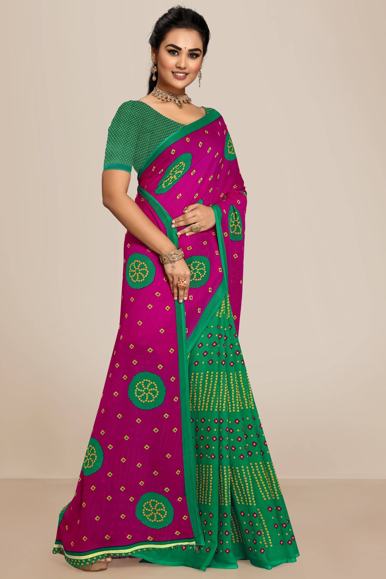     			Kanooda Prints Georgette Printed Saree With Unstitched Blouse Piece ( Pink )