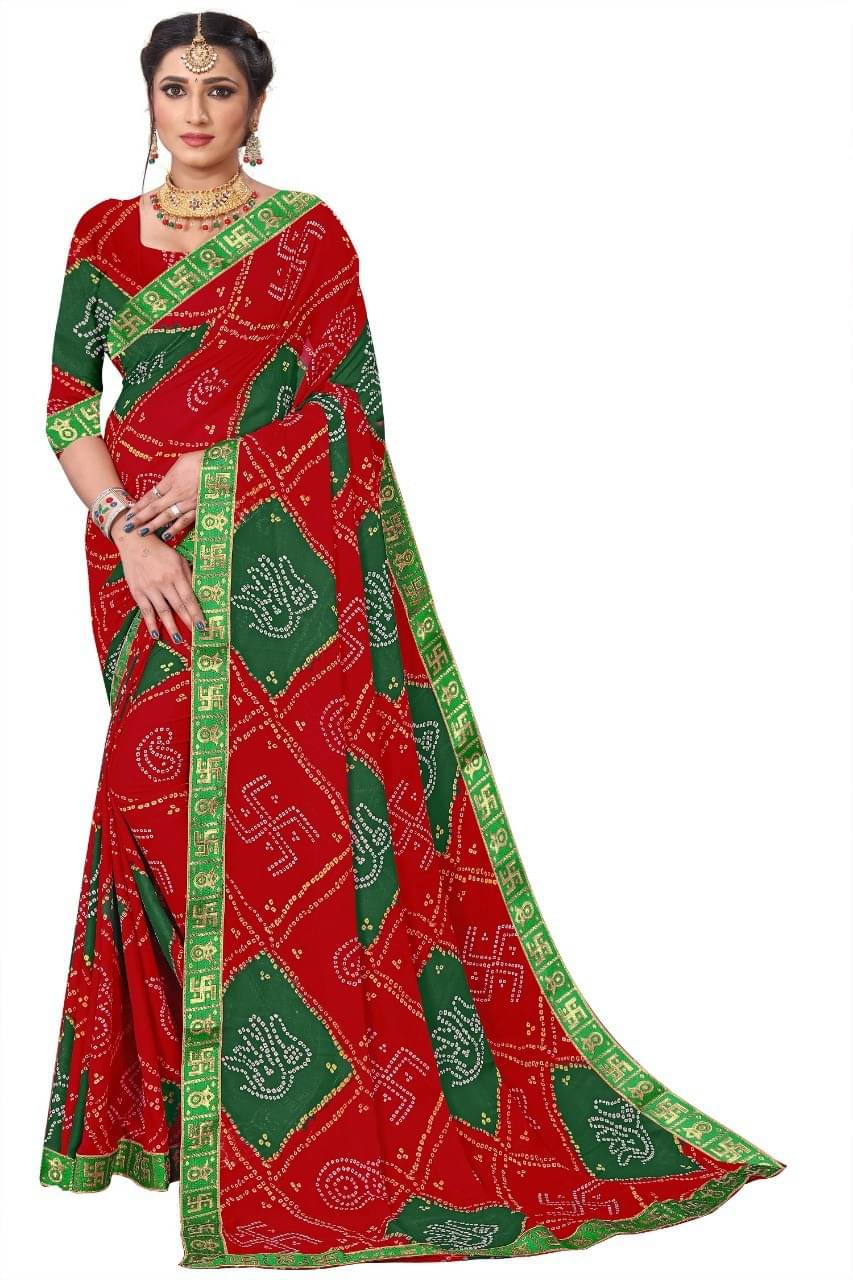 Kanooda Prints Georgette Printed Saree With Unstitched Blouse Piece ( Red ) Kanooda Prints Georgette Printed Saree With Unstitched Blouse Piece ( Red )