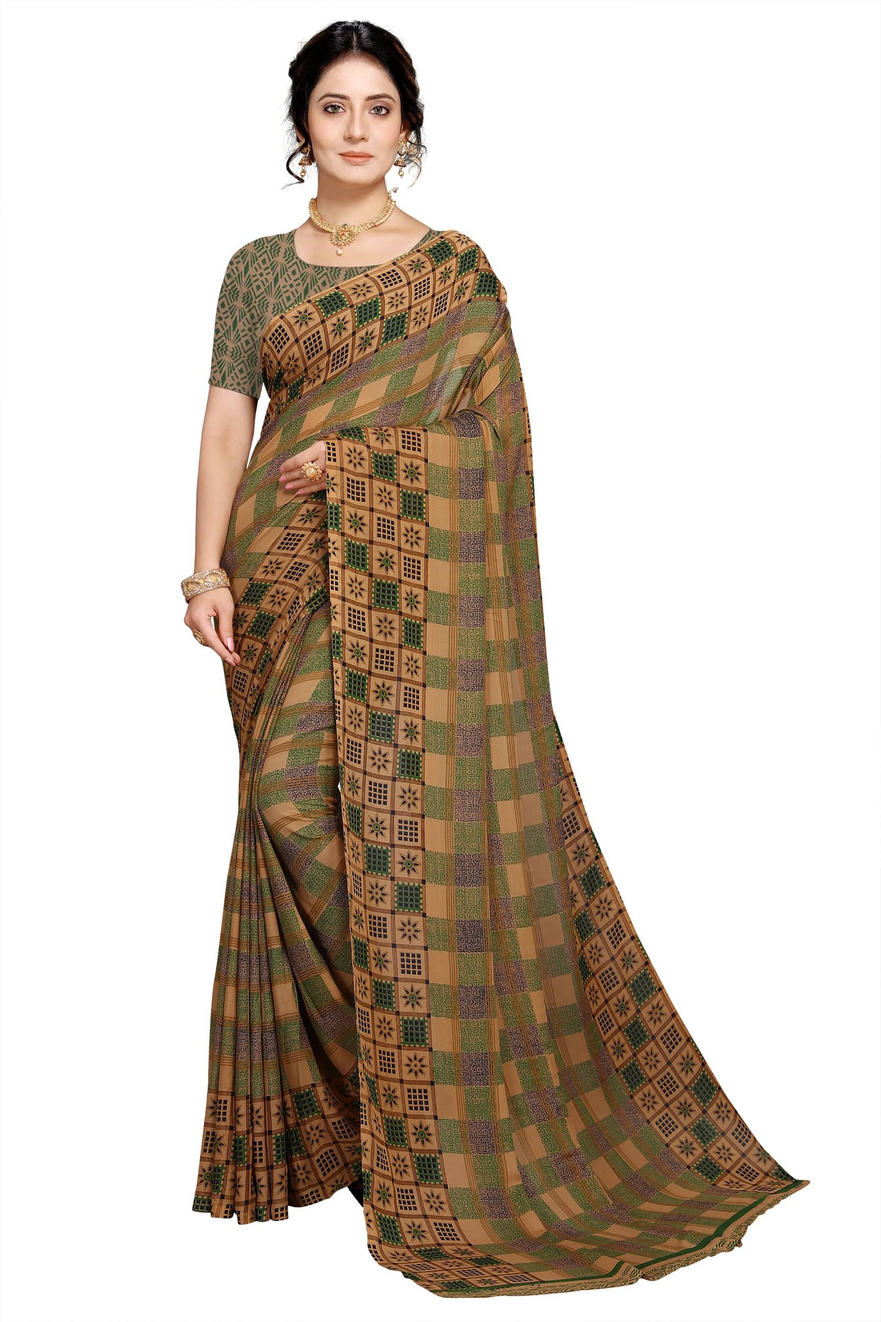     			Kanooda Prints Georgette Printed Saree With Unstitched Blouse Piece ( Light Green )