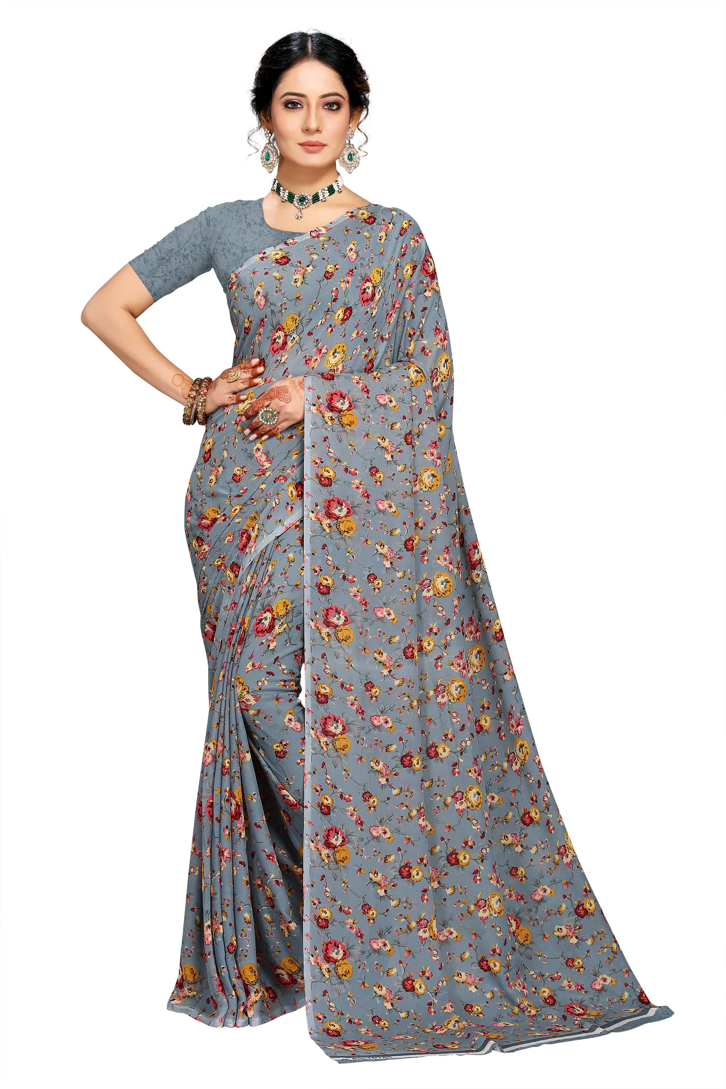     			Kanooda Prints Georgette Printed Saree With Unstitched Blouse Piece ( Grey )