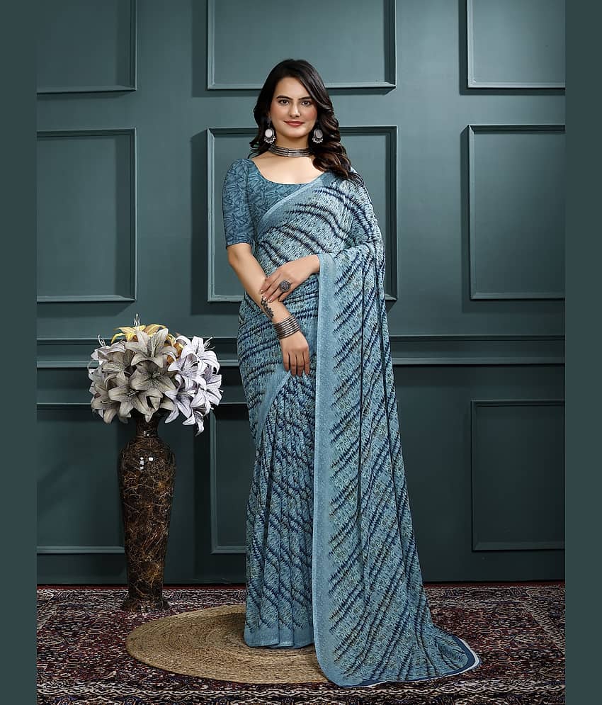 Kanooda Prints Georgette Printed Saree With Unstitched Blouse Piece ( Grey ) - Sarees | Buy online on ZillyBuy