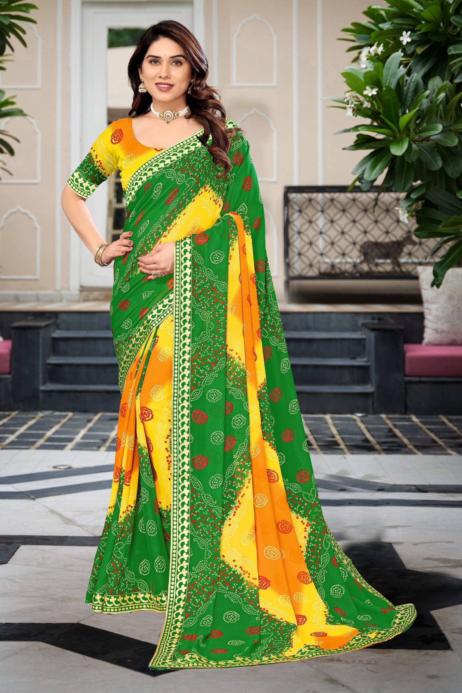 Kanooda Prints Georgette Printed Saree With Unstitched Blouse Piece ( Multicolor ) Kanooda Prints Georgette Printed Saree With Unstitched Blouse Piece ( Multicolor )
