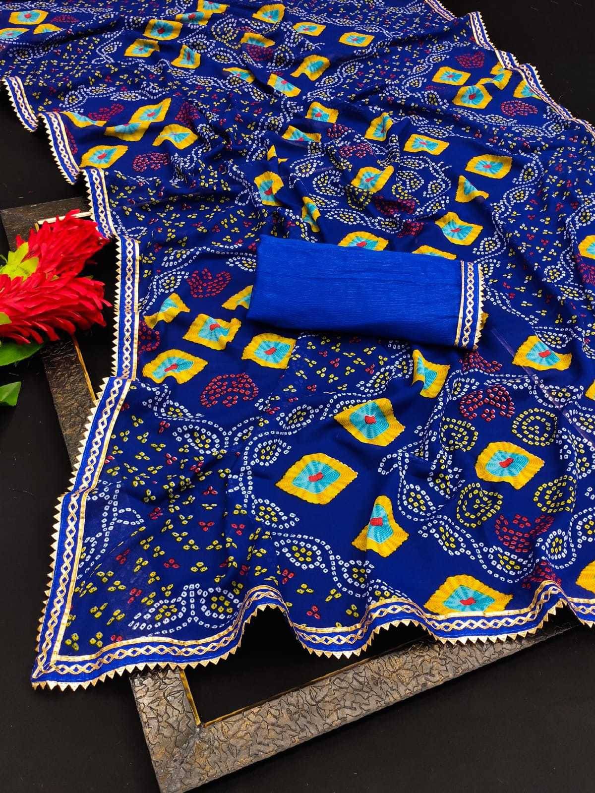Kanooda Prints Georgette Printed Saree With Unstitched Blouse Piece ( Blue ) Kanooda Prints Georgette Printed Saree With Unstitched Blouse Piece ( Blue )