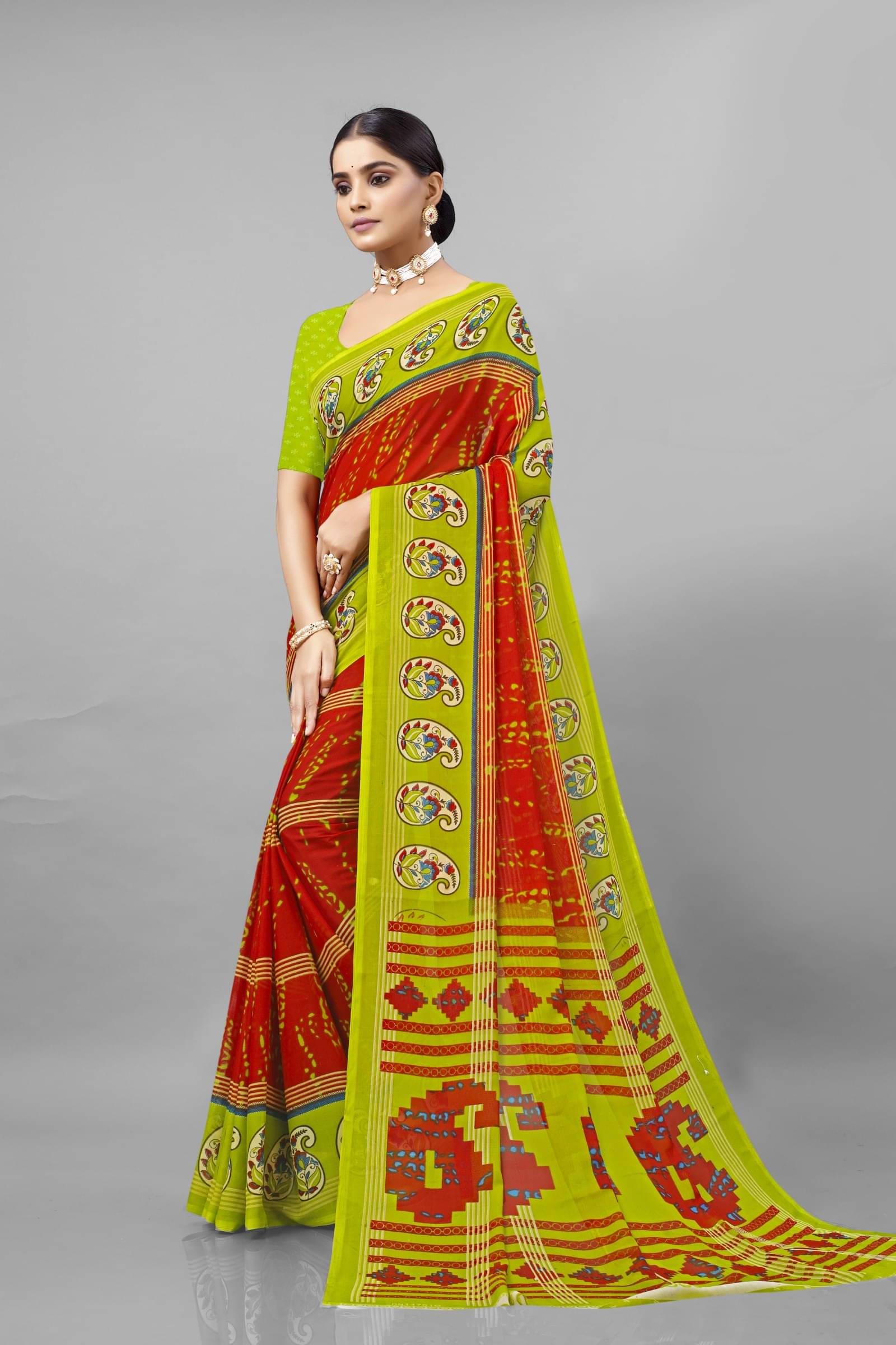     			Kanooda Prints Georgette Printed Saree With Unstitched Blouse Piece ( Light Green )