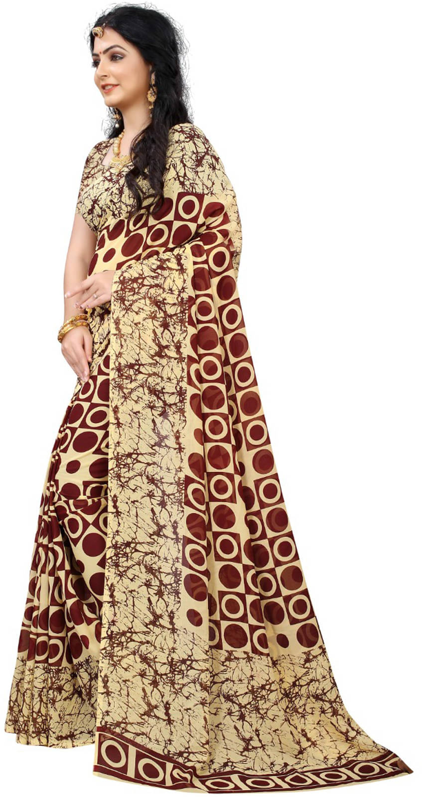     			Kanooda Prints Georgette Printed Saree With Unstitched Blouse Piece ( Maroon )