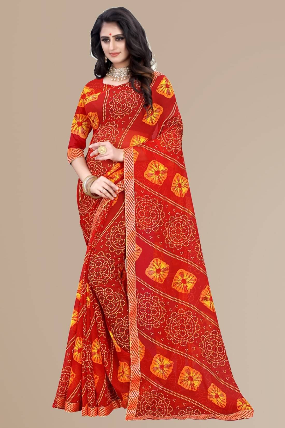     			Kanooda Prints Georgette Printed Saree With Unstitched Blouse Piece ( Red )