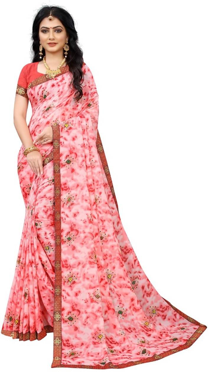 Kanooda Prints Georgette Printed Saree With Unstitched Blouse Piece ( Pink )     			Kanooda Prints Georgette Printed Saree With Unstitched Blouse Piece ( Pink )