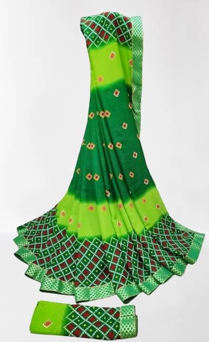 Kanooda Prints Georgette Printed Saree With Unstitched Blouse Piece ( Green ) Kanooda Prints Georgette Printed Saree With Unstitched Blouse Piece ( Green )