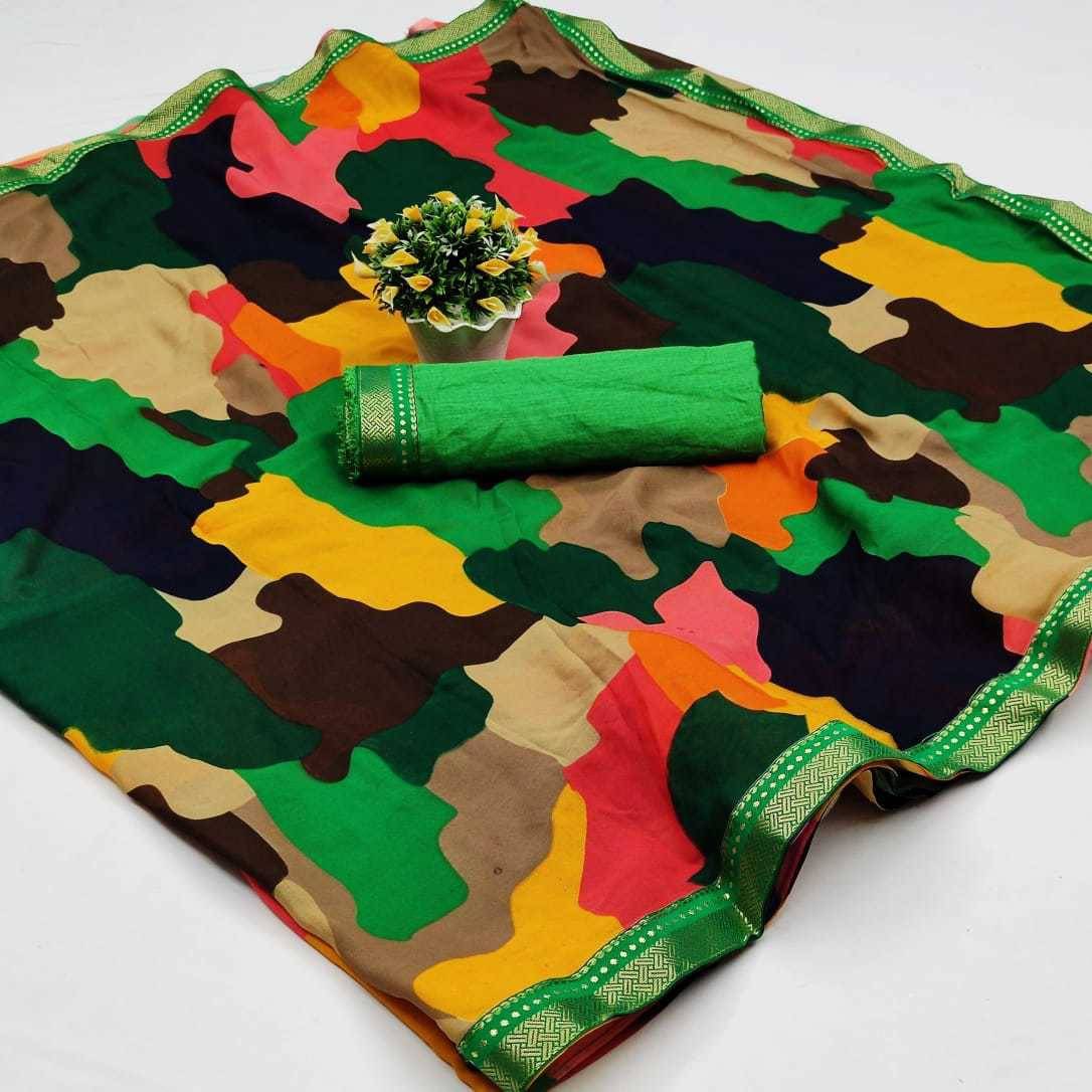     			Kanooda Prints Georgette Printed Saree With Unstitched Blouse Piece ( Green )