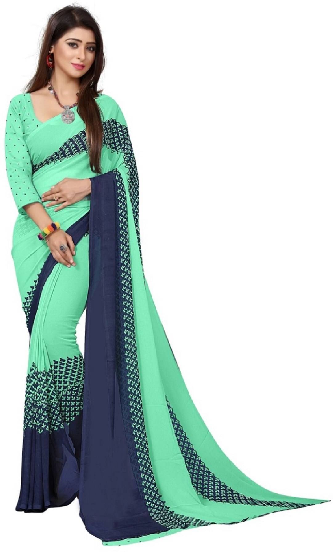 Kanooda Prints Georgette Printed Saree With Unstitched Blouse Piece ( Light Green ) Kanooda Prints Georgette Printed Saree With Unstitched Blouse Piece ( Light Green )