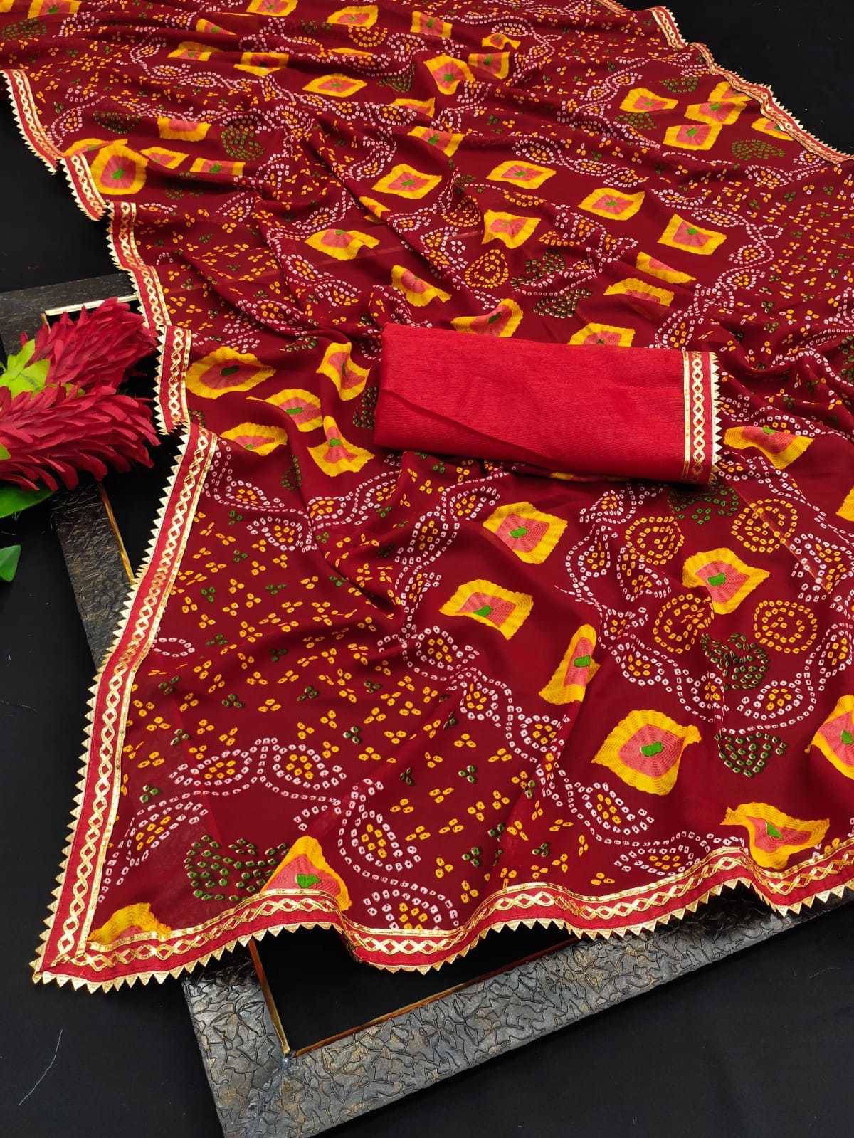     			Kanooda Prints Georgette Printed Saree With Unstitched Blouse Piece ( Red )