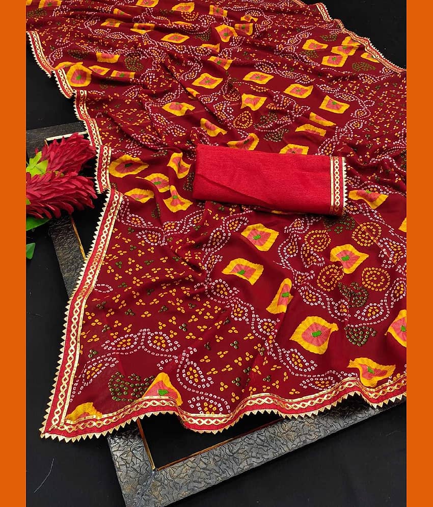 Kanooda Prints Georgette Printed Saree With Unstitched Blouse Piece ( Red ) - Sarees | Buy online on ZillyBuy