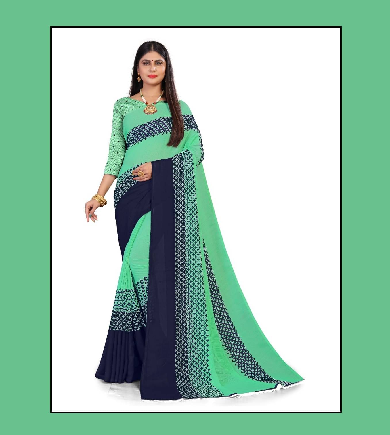 Kanooda Prints Georgette Printed Saree With Unstitched Blouse Piece ( Light Green ) Kanooda Prints Georgette Printed Saree With Unstitched Blouse Piece ( Light Green )