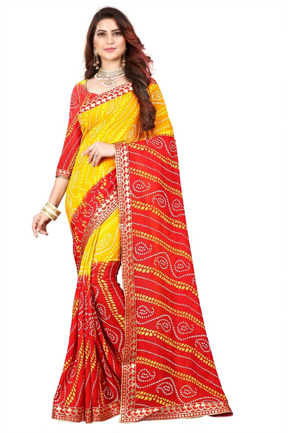     			Kanooda Prints Georgette Printed Saree With Unstitched Blouse Piece ( Red )