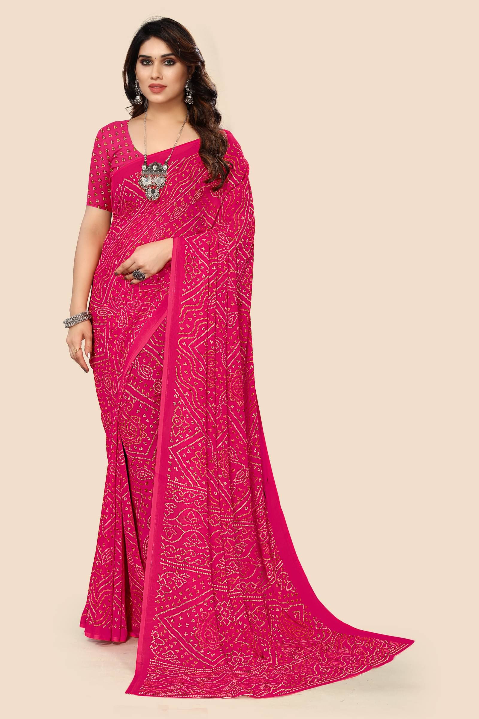 Kanooda Prints Georgette Printed Saree With Unstitched Blouse Piece ( Pink ) Kanooda Prints Georgette Printed Saree With Unstitched Blouse Piece ( Pink )