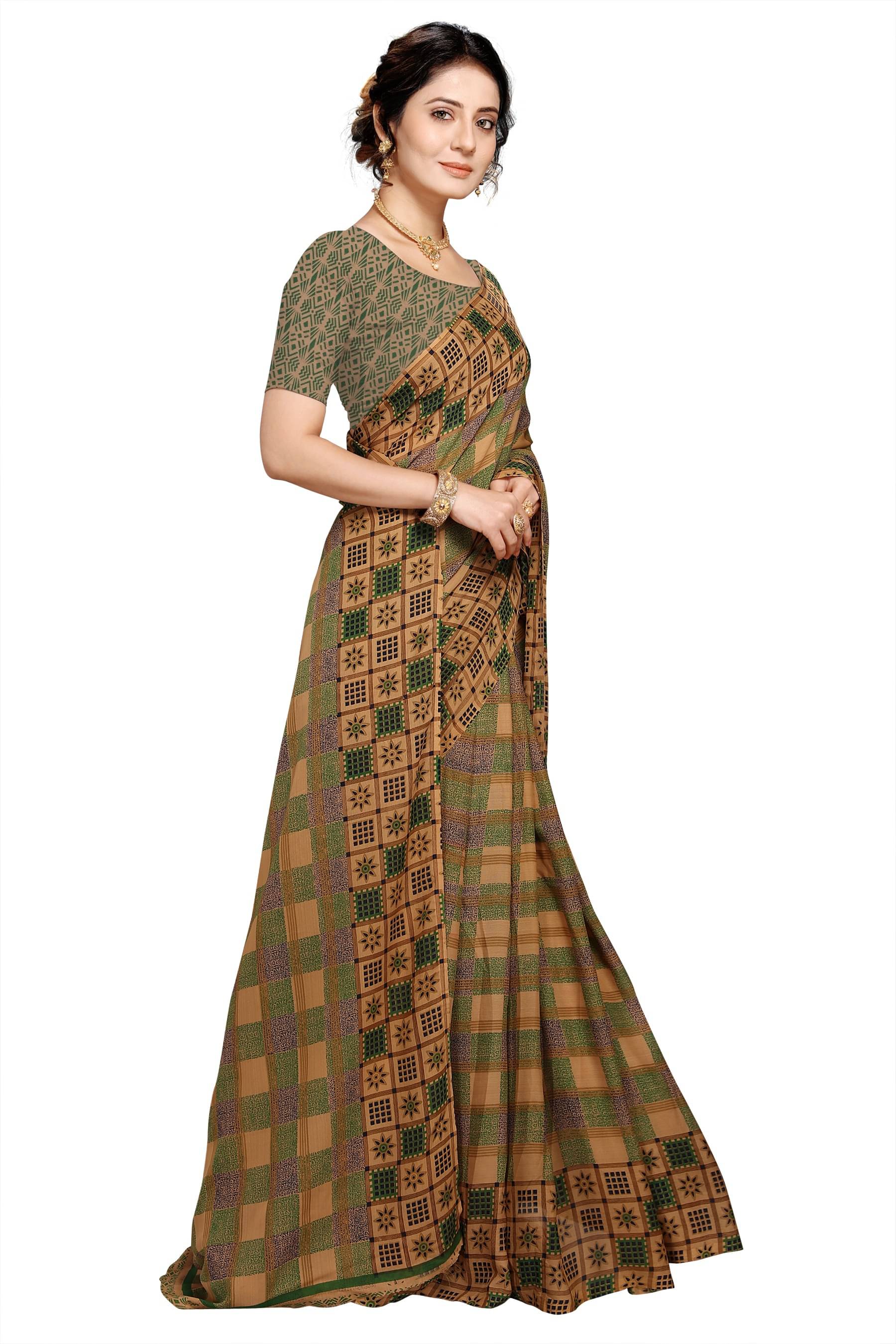     			Kanooda Prints Georgette Printed Saree With Unstitched Blouse Piece ( Light Green )