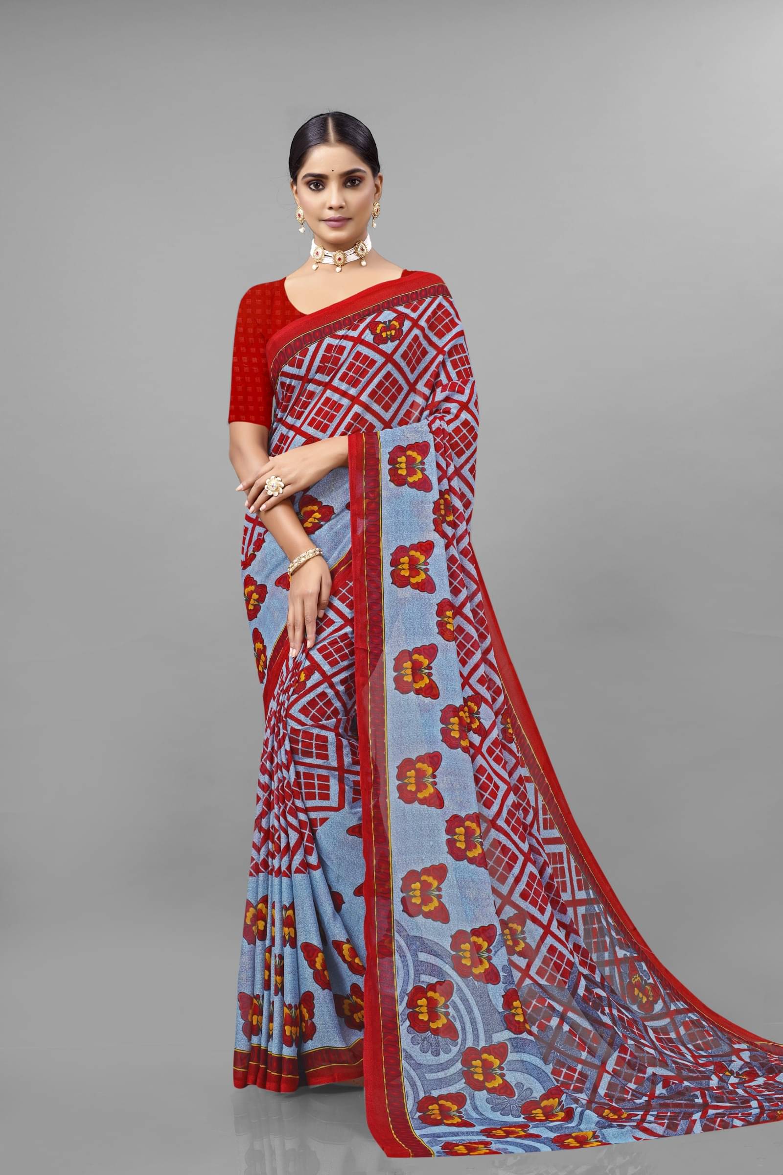 Kanooda Prints Georgette Printed Saree With Unstitched Blouse Piece ( Maroon ) Kanooda Prints Georgette Printed Saree With Unstitched Blouse Piece ( Maroon )