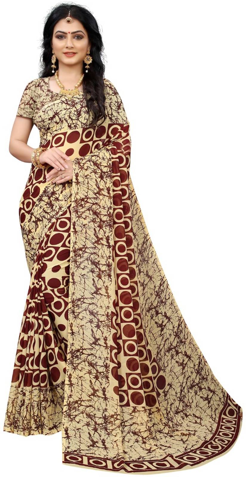 Kanooda Prints Georgette Printed Saree With Unstitched Blouse Piece ( Maroon ) Kanooda Prints Georgette Printed Saree With Unstitched Blouse Piece ( Maroon )