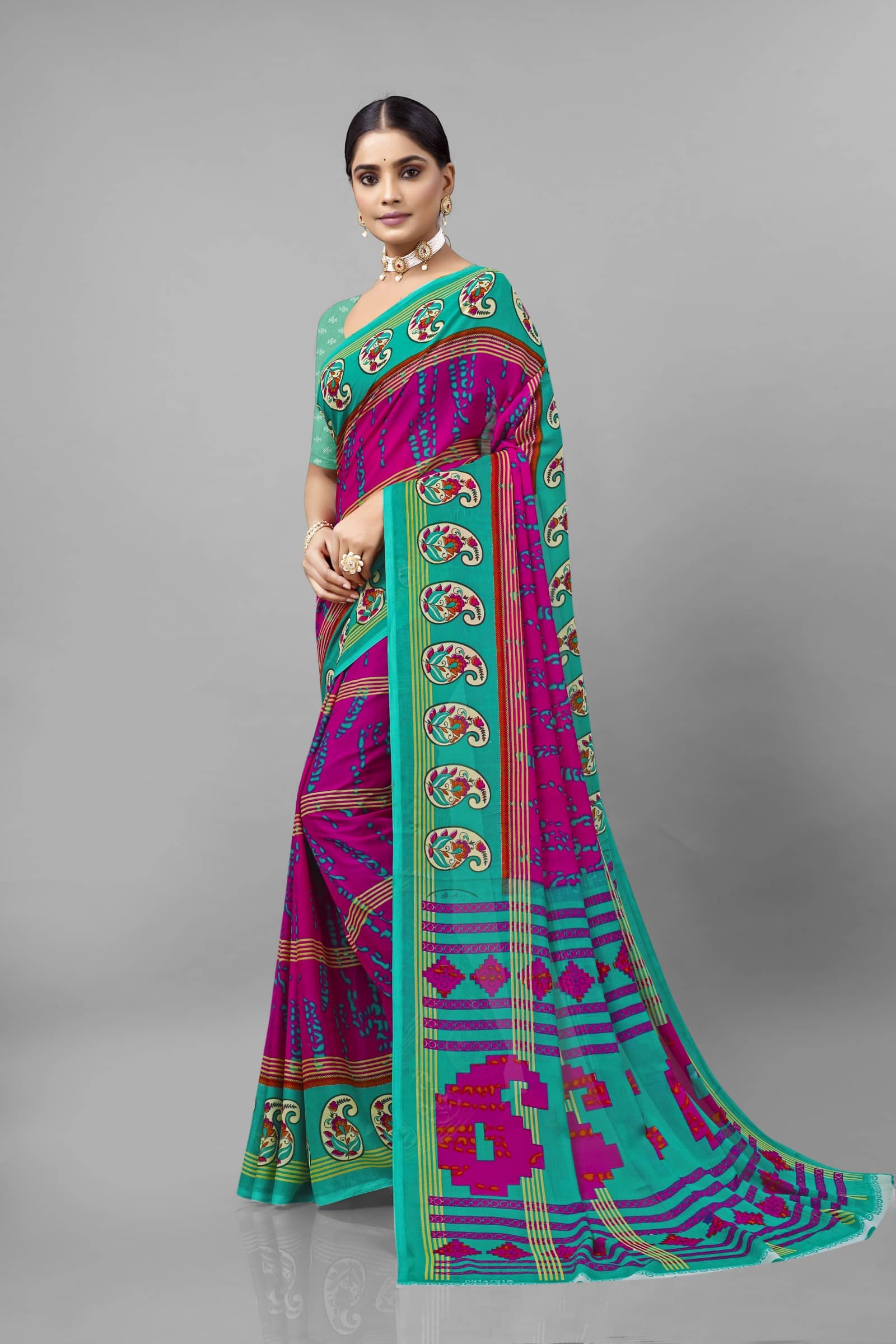 Kanooda Prints Georgette Printed Saree With Unstitched Blouse Piece ( Light Green ) - Sarees | Buy online on ZillyBuy
