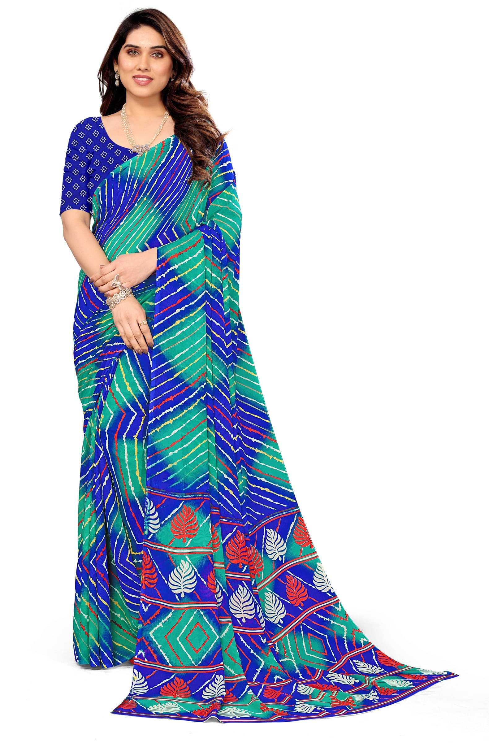     			Kanooda Prints Georgette Printed Saree With Unstitched Blouse Piece ( Blue )
