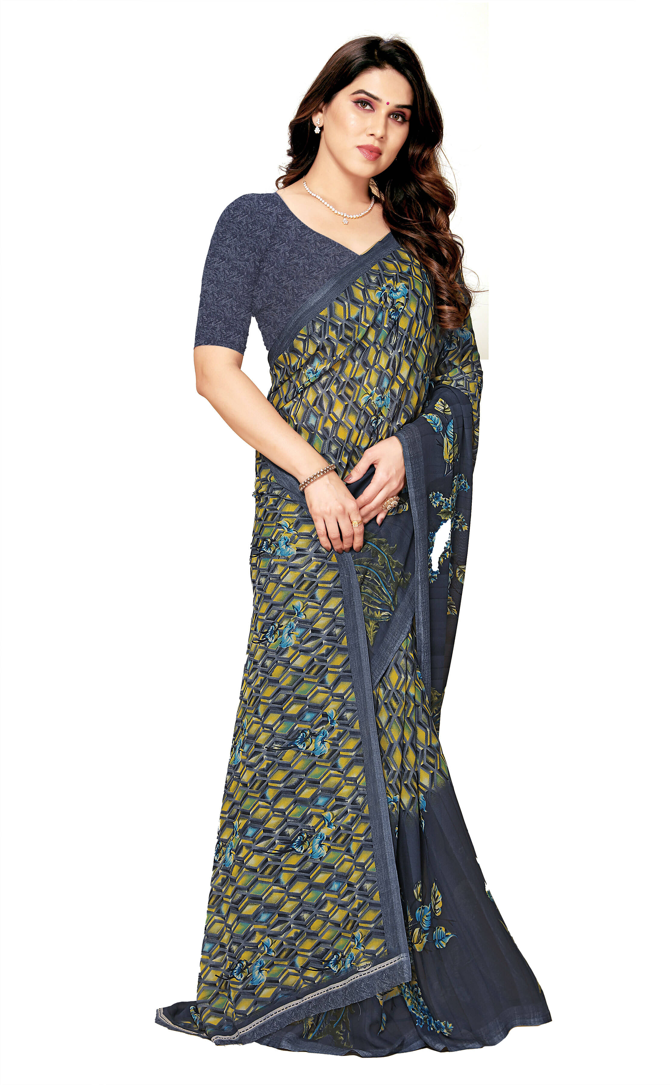     			Kanooda Prints Georgette Printed Saree With Unstitched Blouse Piece ( Grey )