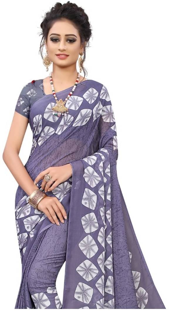 Kanooda Prints Georgette Printed Saree With Unstitched Blouse Piece ( White ) Kanooda Prints Georgette Printed Saree With Unstitched Blouse Piece ( White )