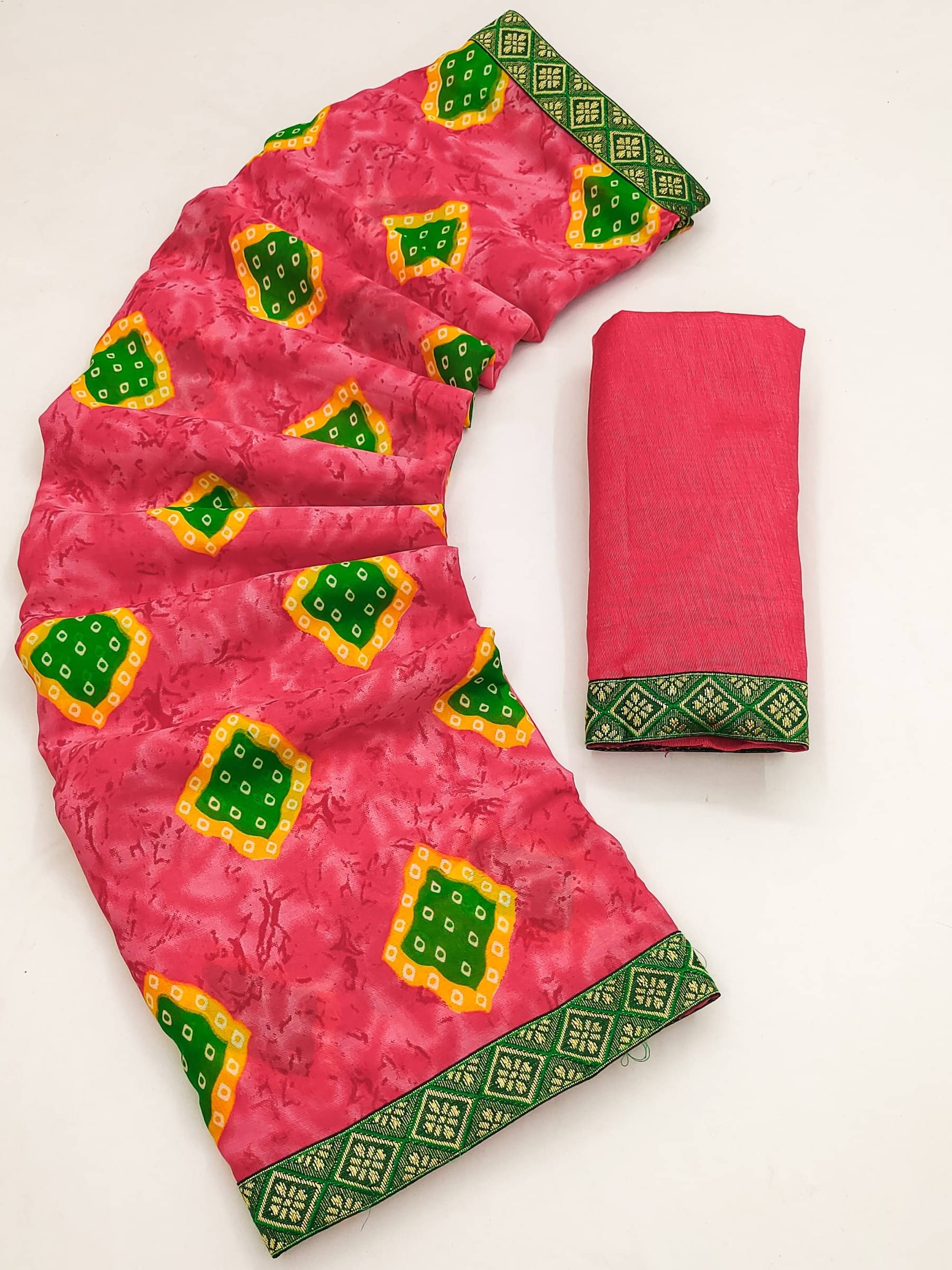 Kanooda Prints Georgette Printed Saree With Unstitched Blouse Piece ( Pink ) Kanooda Prints Georgette Printed Saree With Unstitched Blouse Piece ( Pink )