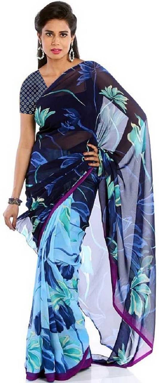     			Kanooda Prints Georgette Printed Saree With Unstitched Blouse Piece ( Blue )