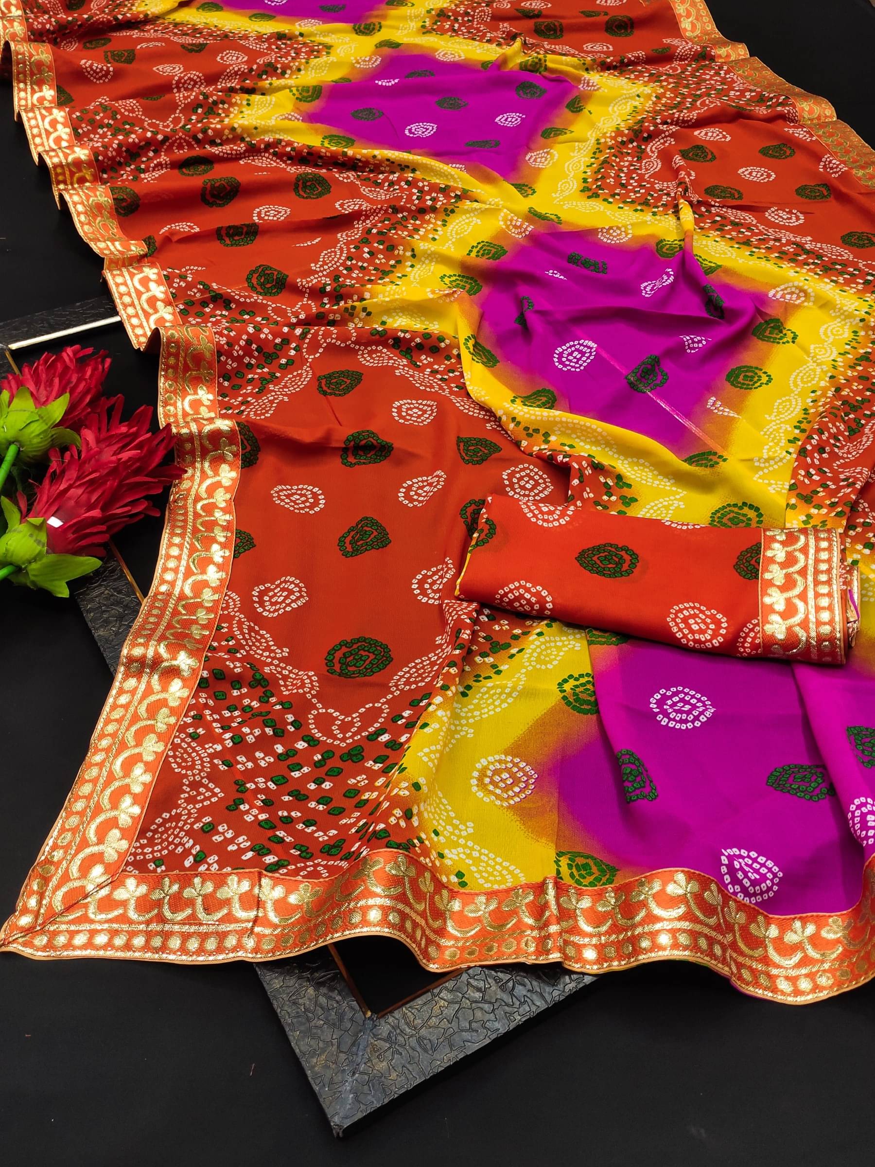 Kanooda Prints Georgette Printed Saree With Unstitched Blouse Piece ( Orange )     			Kanooda Prints Georgette Printed Saree With Unstitched Blouse Piece ( Orange )