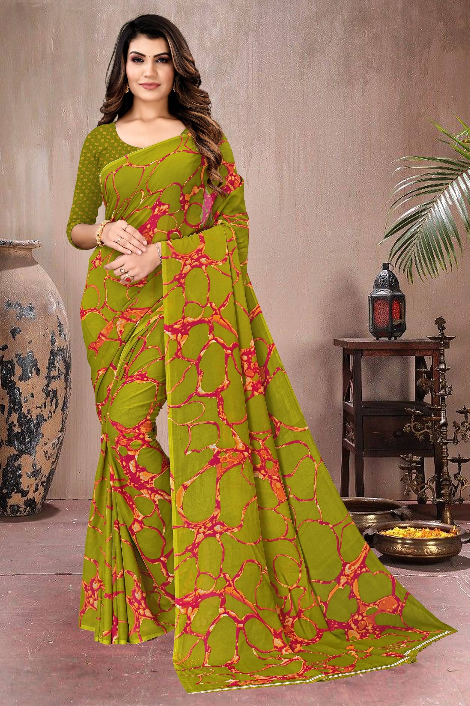    			Kanooda Prints Georgette Printed Saree With Unstitched Blouse Piece ( Multicolor )