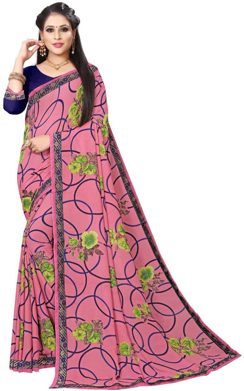 Kanooda Prints Georgette Printed Saree With Unstitched Blouse Piece ( Pink ) Kanooda Prints Georgette Printed Saree With Unstitched Blouse Piece ( Pink )