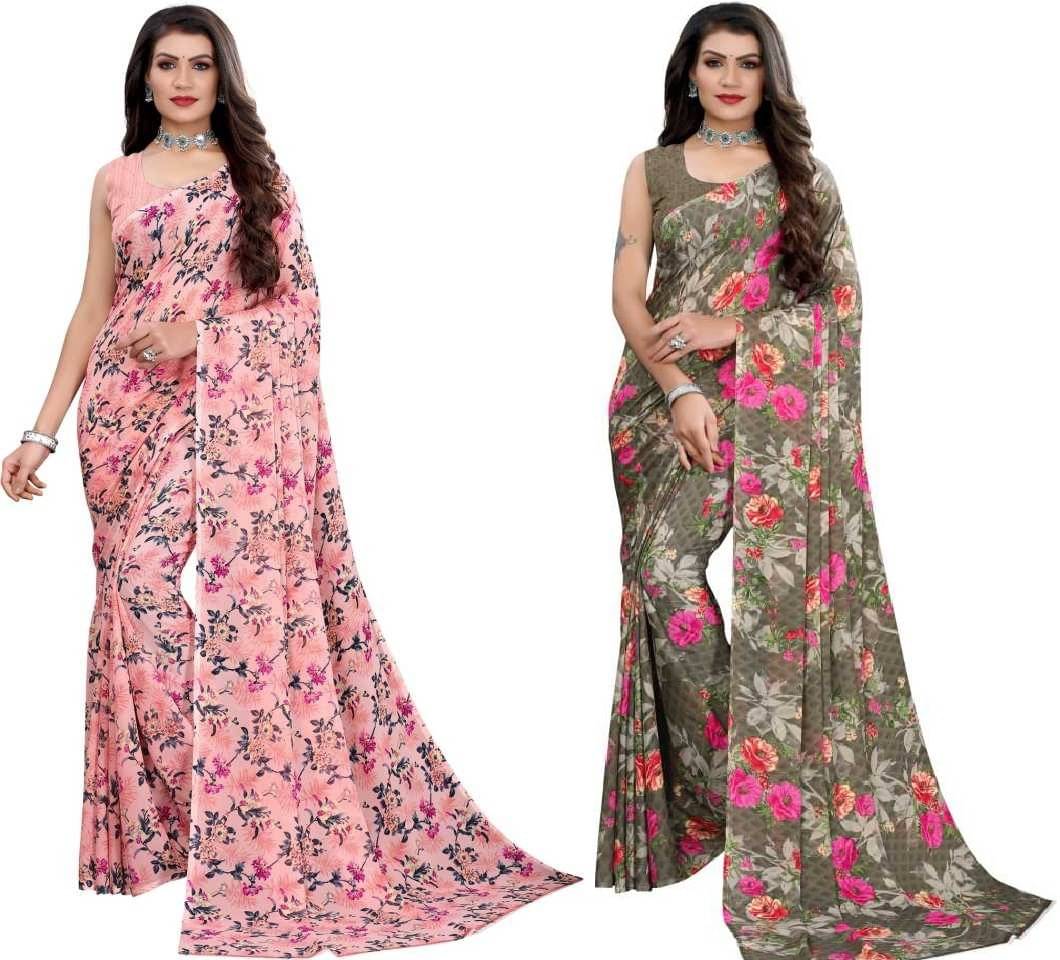 Kanooda Prints Georgette Printed Saree With Unstitched Blouse Piece ( Multicolor ) Kanooda Prints Georgette Printed Saree With Unstitched Blouse Piece ( Multicolor )