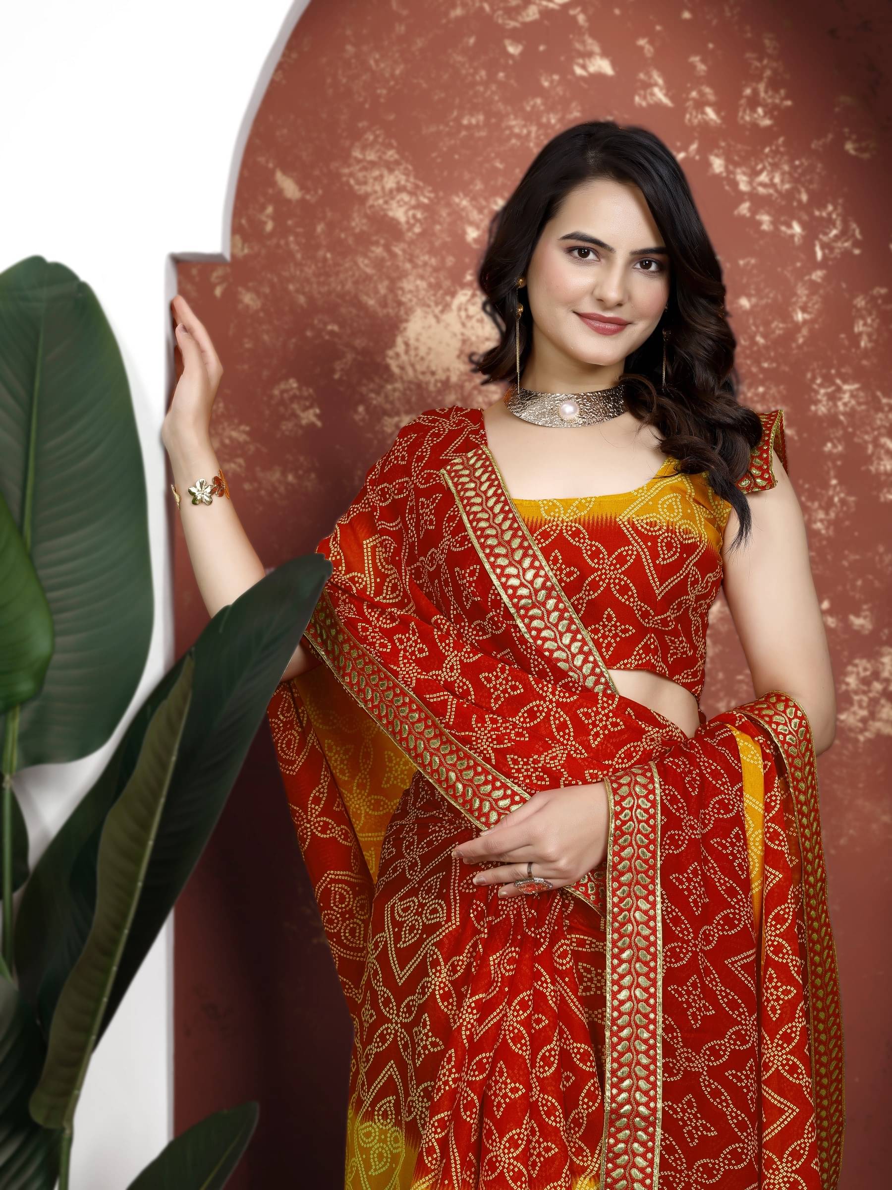 Kanooda Prints Georgette Printed Saree With Unstitched Blouse Piece ( Red ) Kanooda Prints Georgette Printed Saree With Unstitched Blouse Piece ( Red )