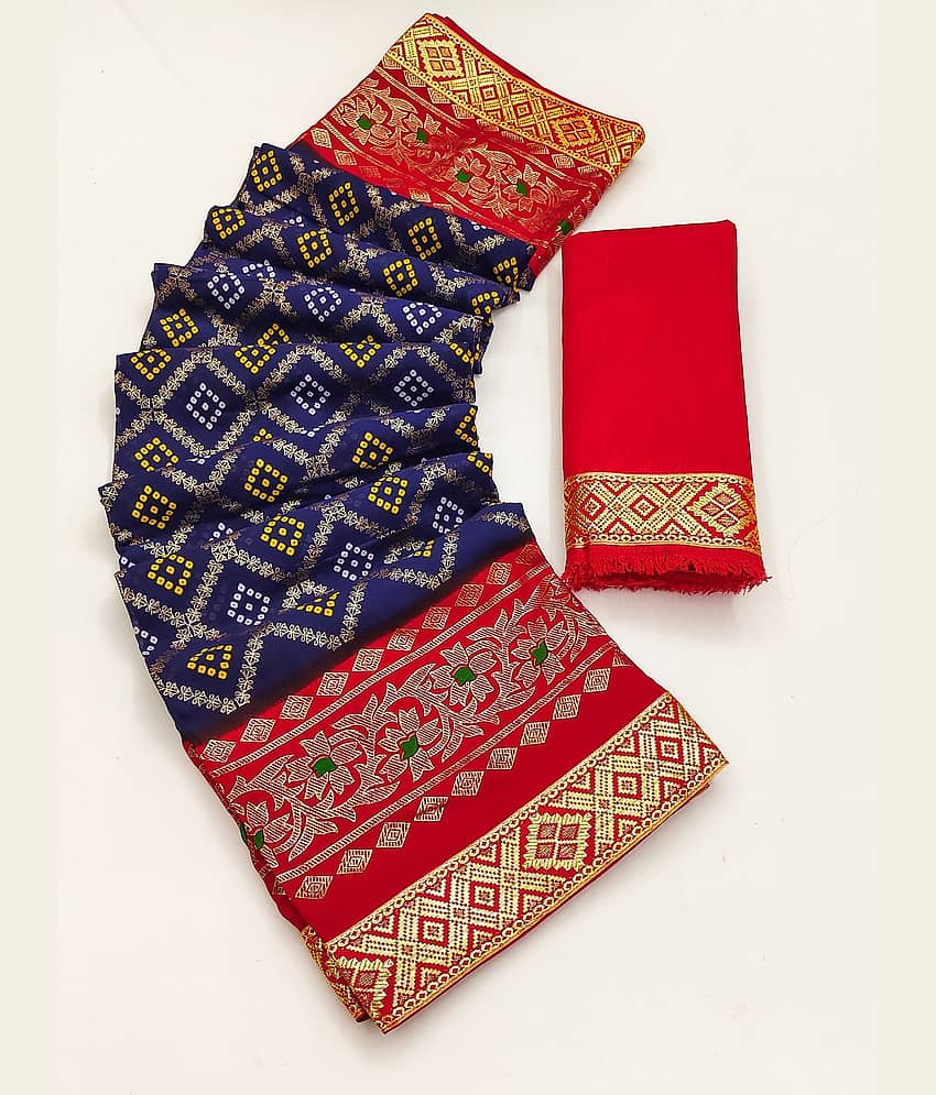 Kanooda Prints Georgette Printed Saree With Unstitched Blouse Piece ( Blue ) - Sarees | Buy online on ZillyBuy