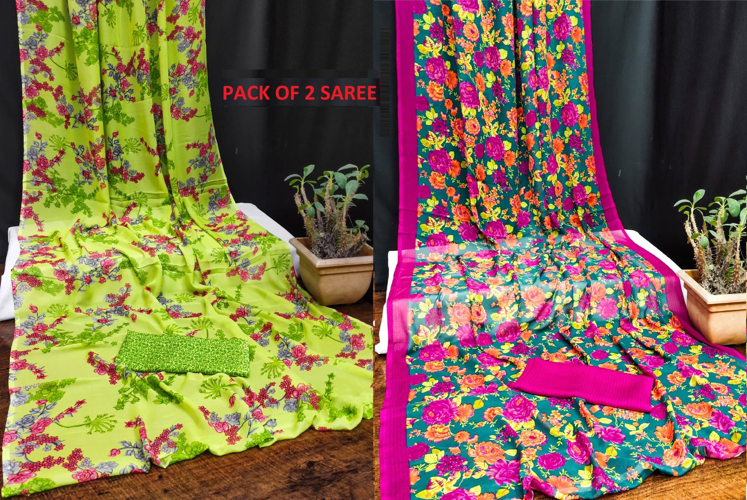 Kanooda Prints Georgette Printed Saree With Unstitched Blouse Piece ( Green ) Kanooda Prints Georgette Printed Saree With Unstitched Blouse Piece ( Green )