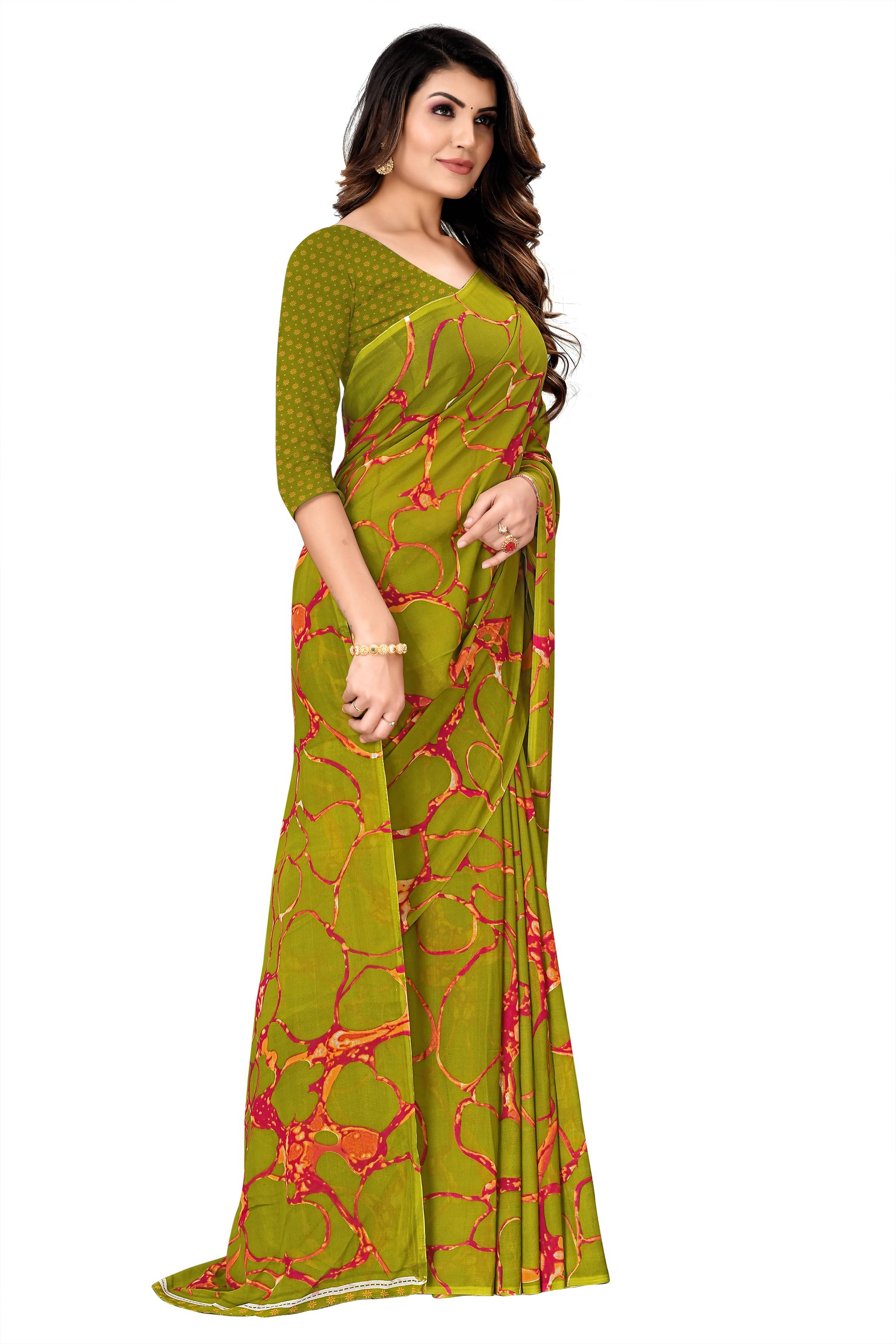 Kanooda Prints Georgette Printed Saree With Unstitched Blouse Piece ( Green ) Kanooda Prints Georgette Printed Saree With Unstitched Blouse Piece ( Green )