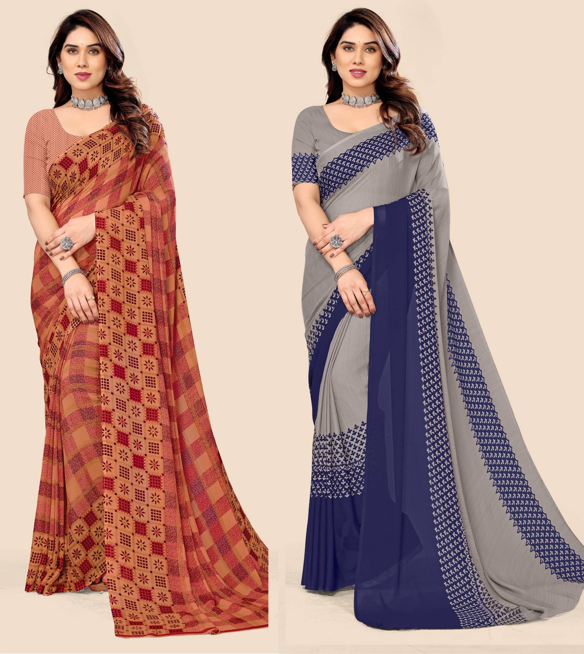     			Kanooda Prints Georgette Printed Saree With Unstitched Blouse Piece ( Brown )